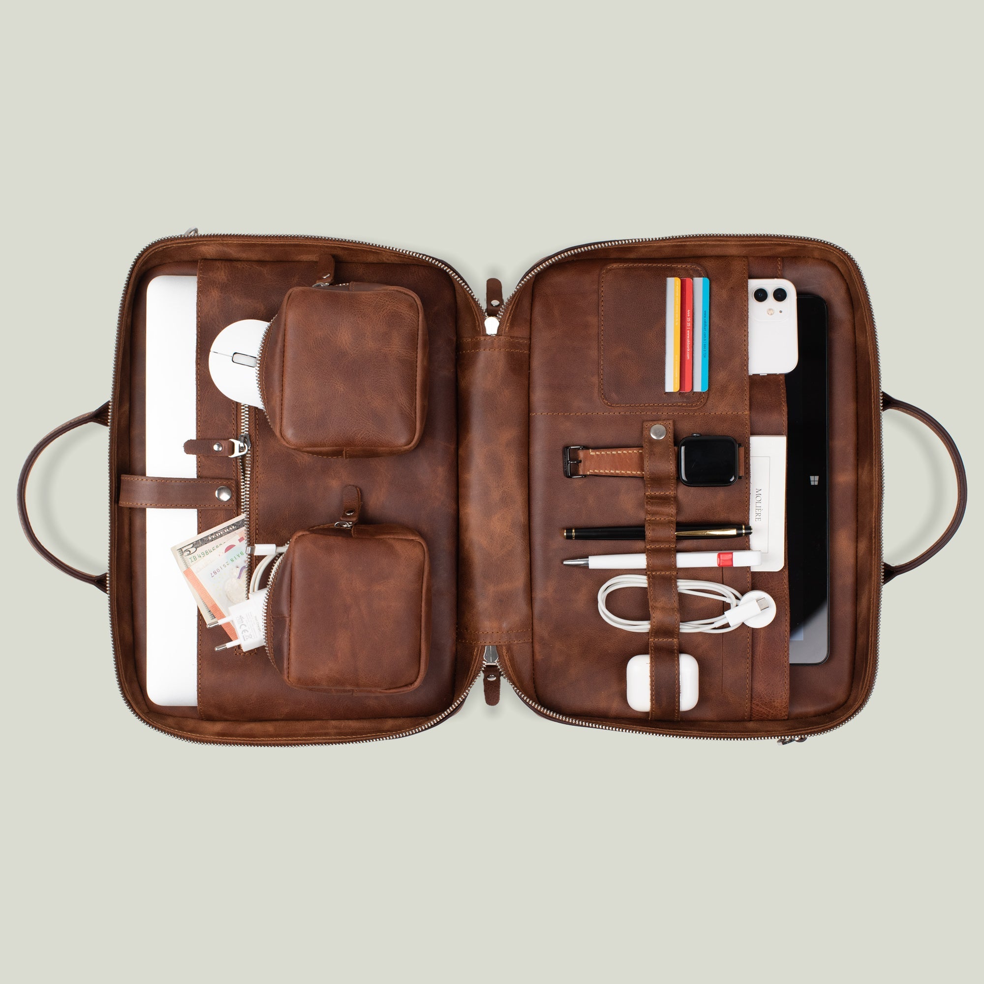 Genuine Leather Prime Organizer Laptop Bag Brown