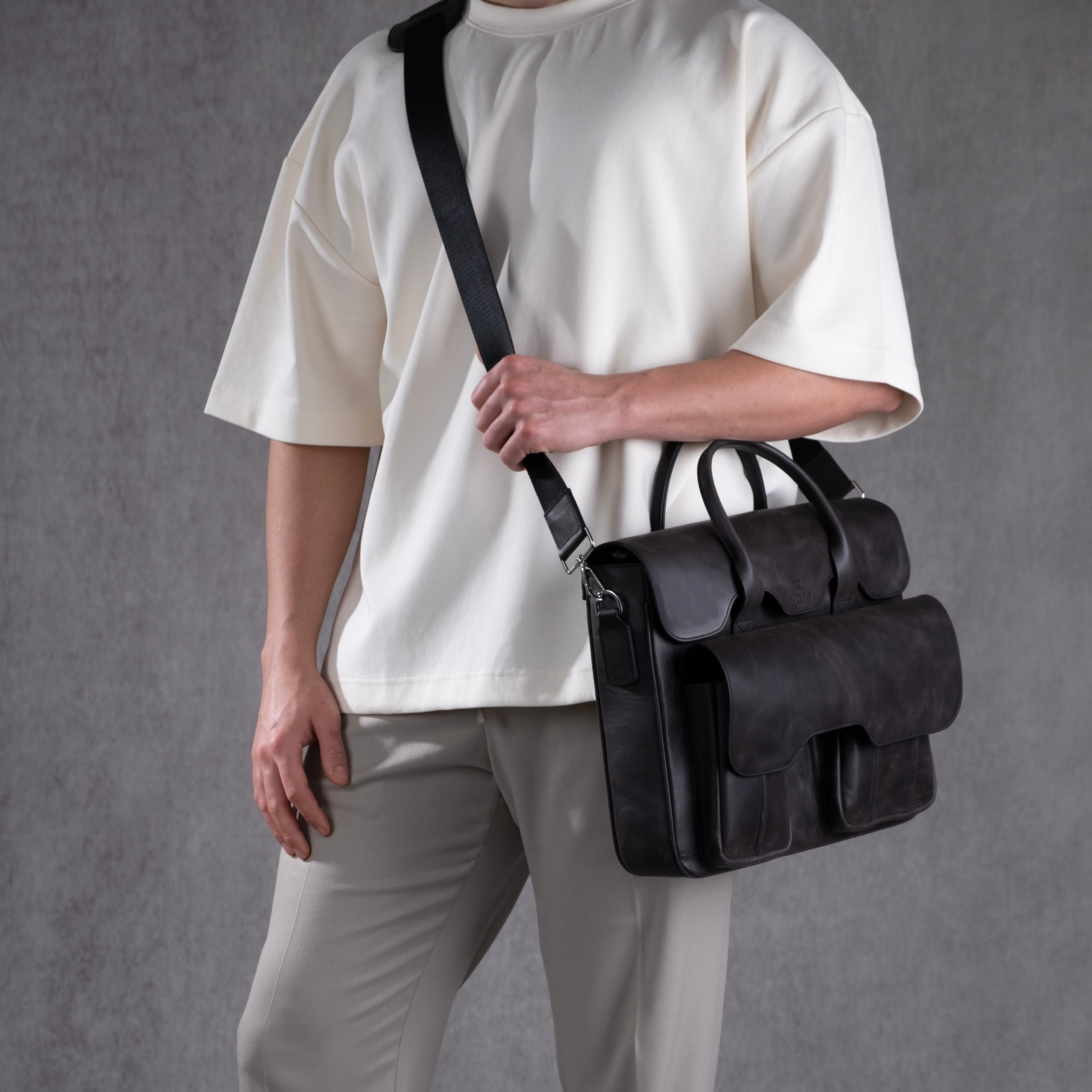 Genuine Leather Meandros Laptop Bag Anthracite