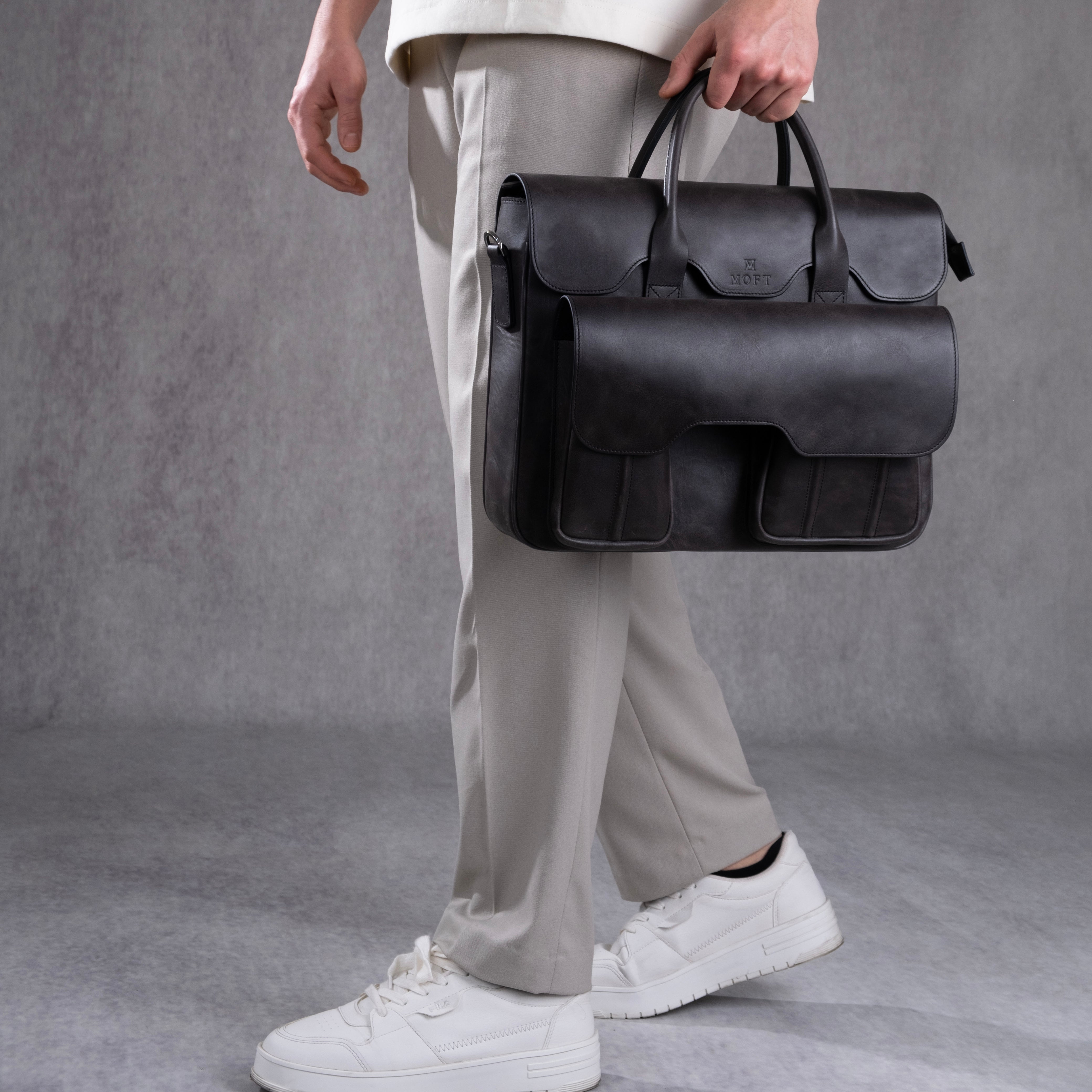 Genuine Leather Meandros Laptop Bag Anthracite