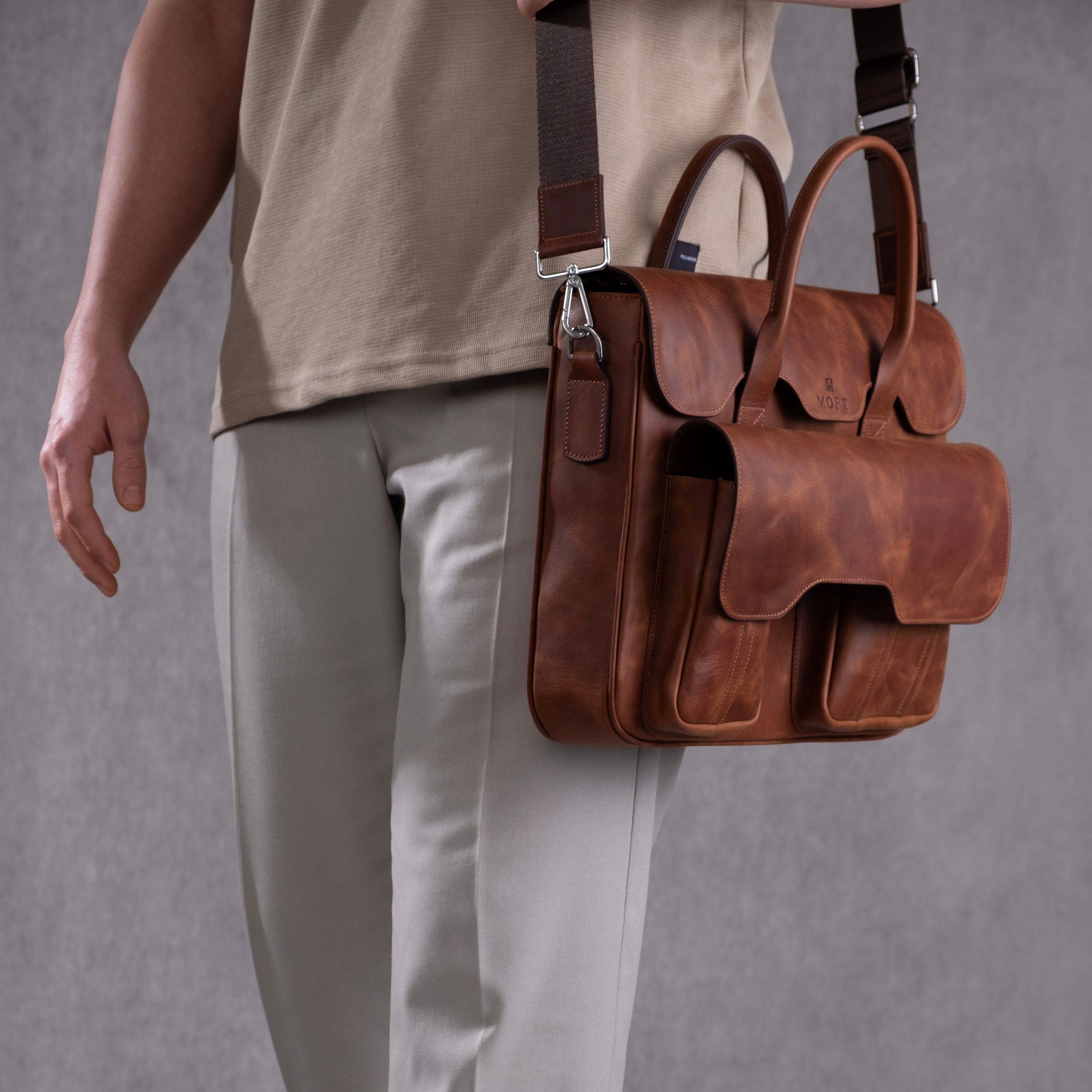Genuine Leather Meandros Laptop Bag Brown