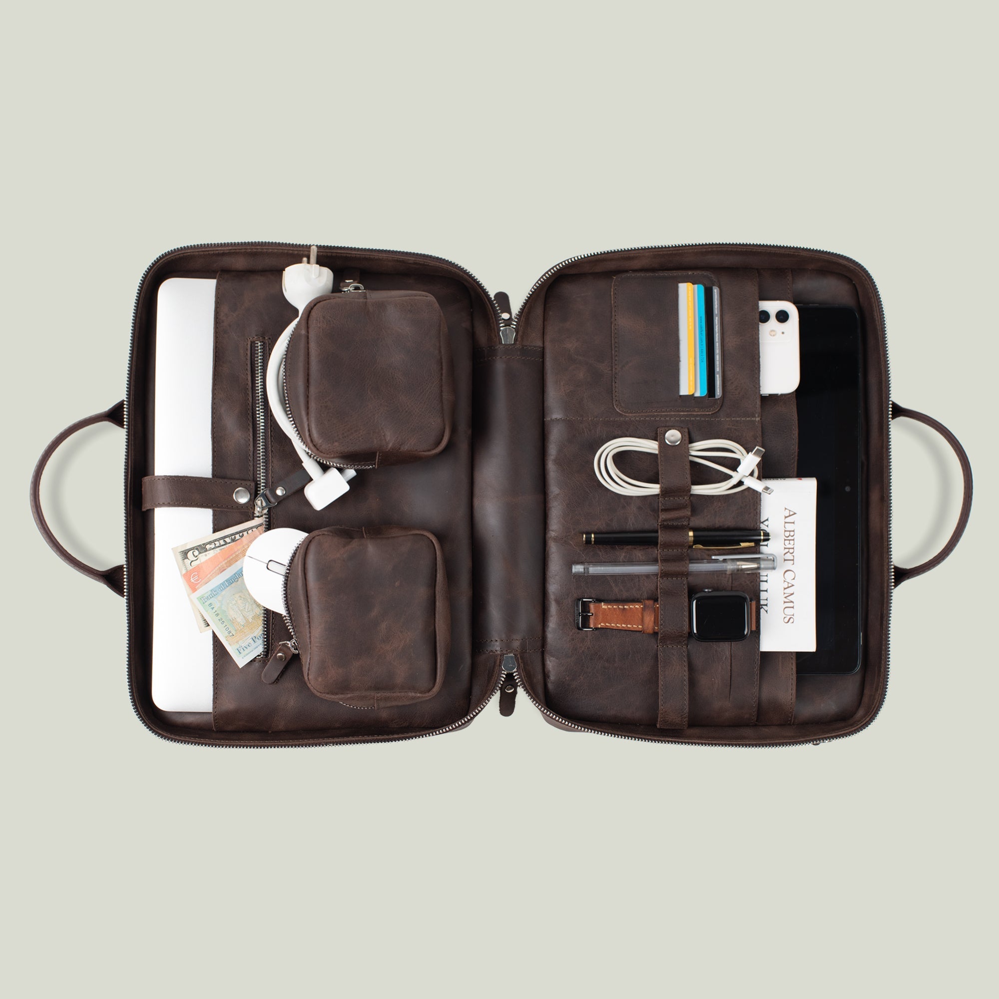 Genuine Leather Prime Organizer Laptop Bag Brown