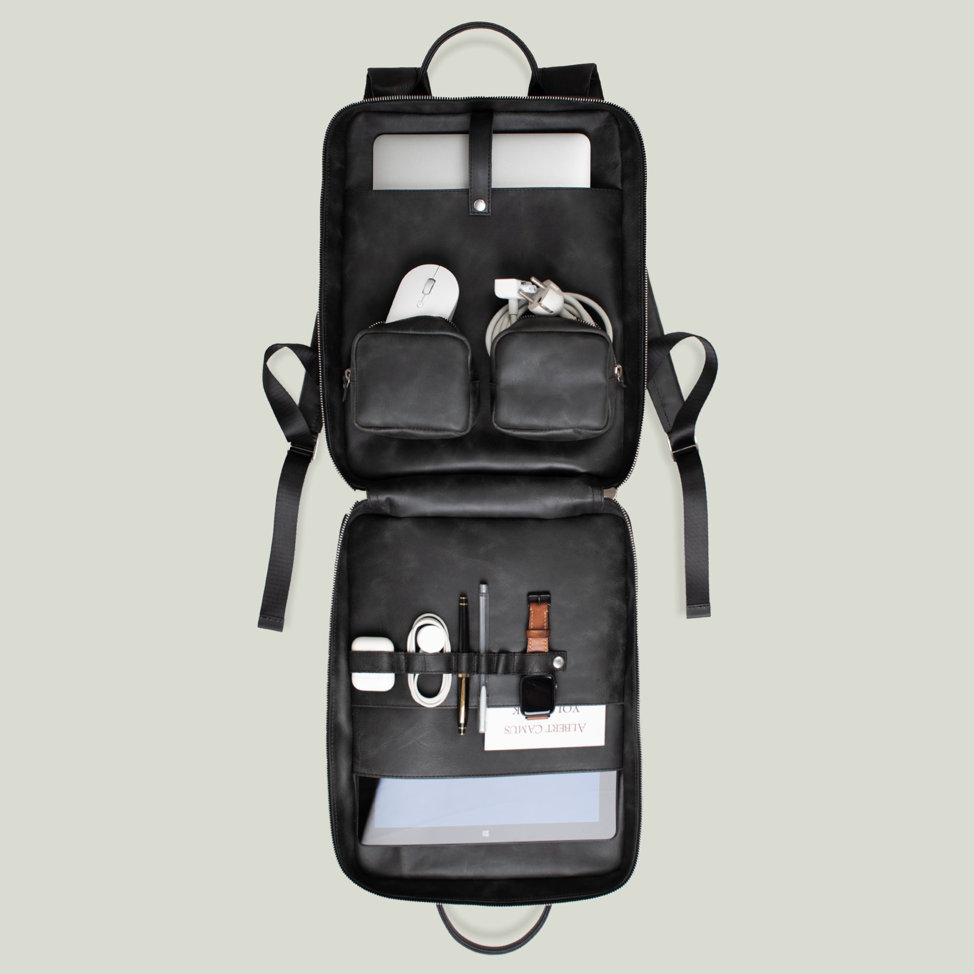 Genuine Leather Proform Organizer Backpack Anthracite