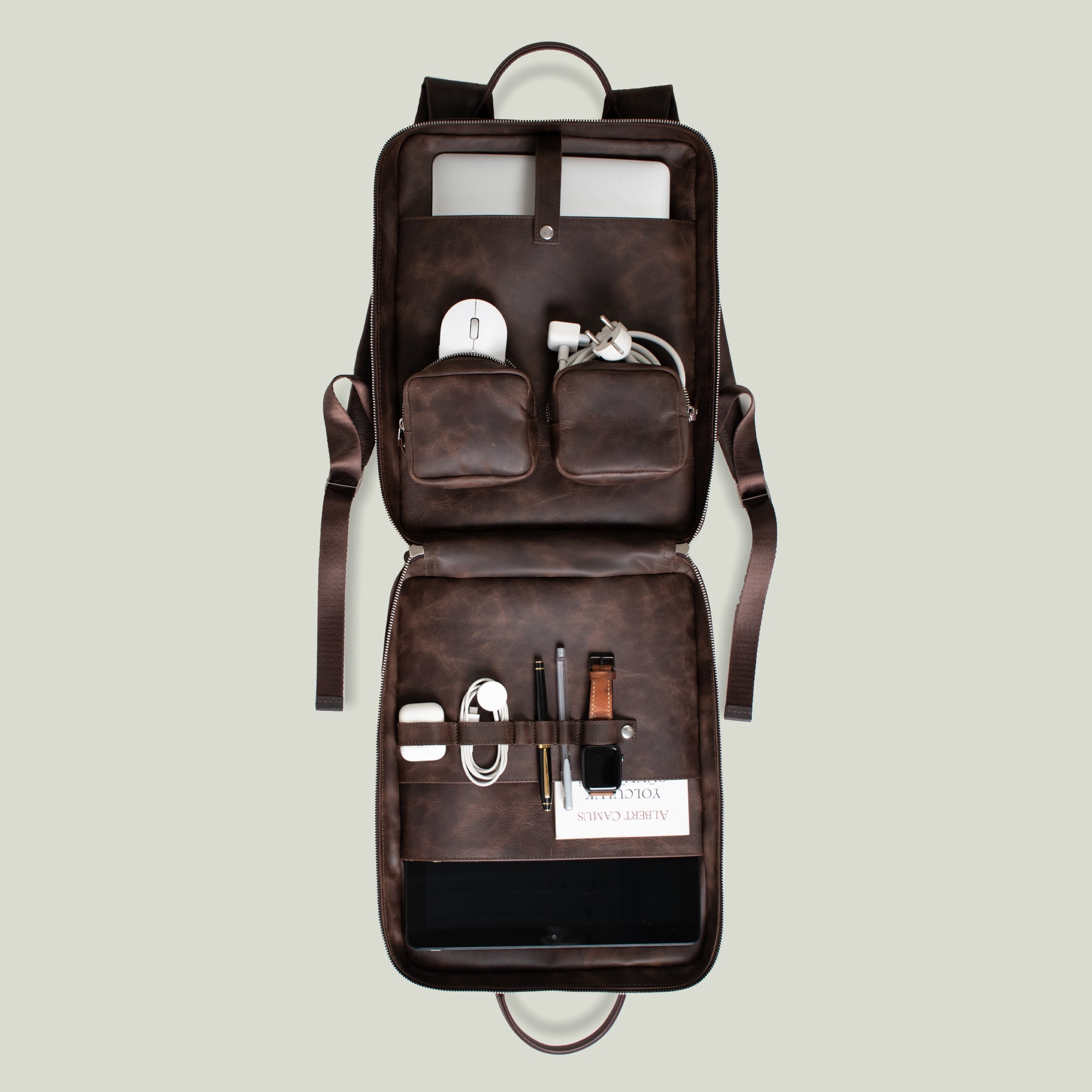 Genuine Leather Proform Organizer Backpack Brown