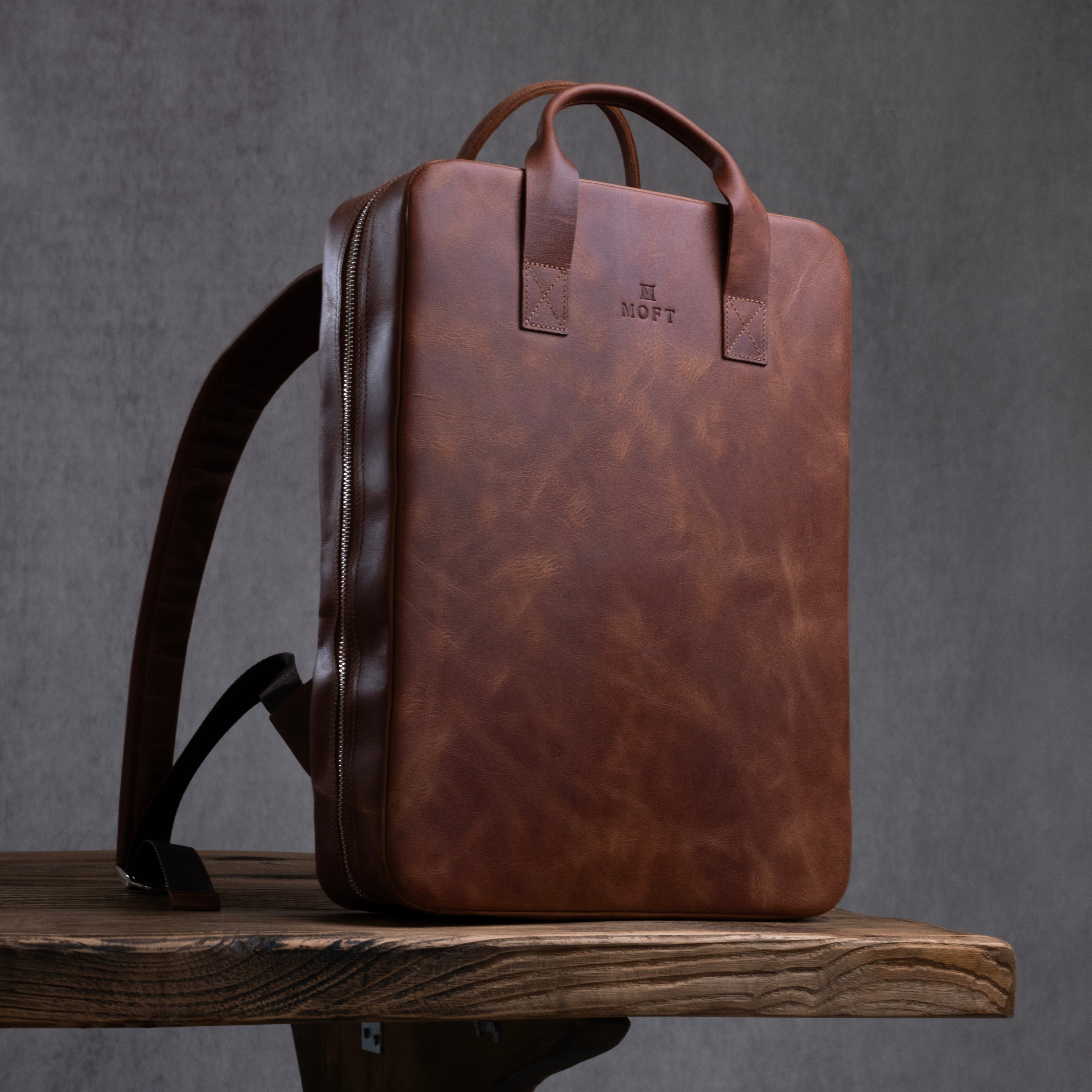 Genuine Leather Craft Proform Organizer Backpack Brown