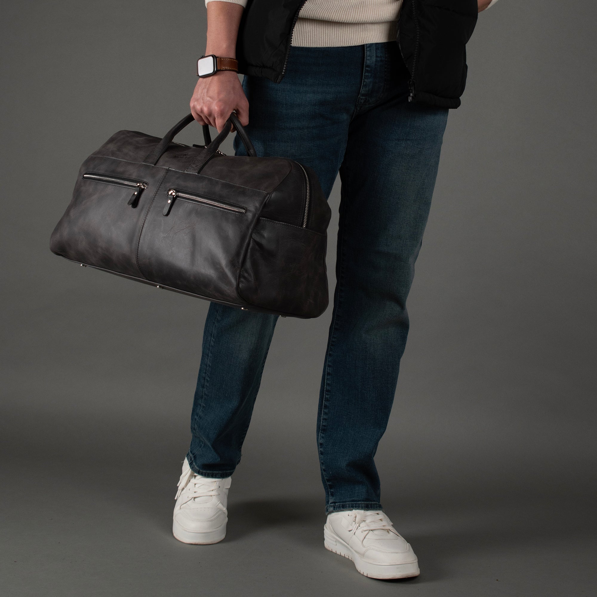 Genuine Leather Lounge Travel Bag Anthracite