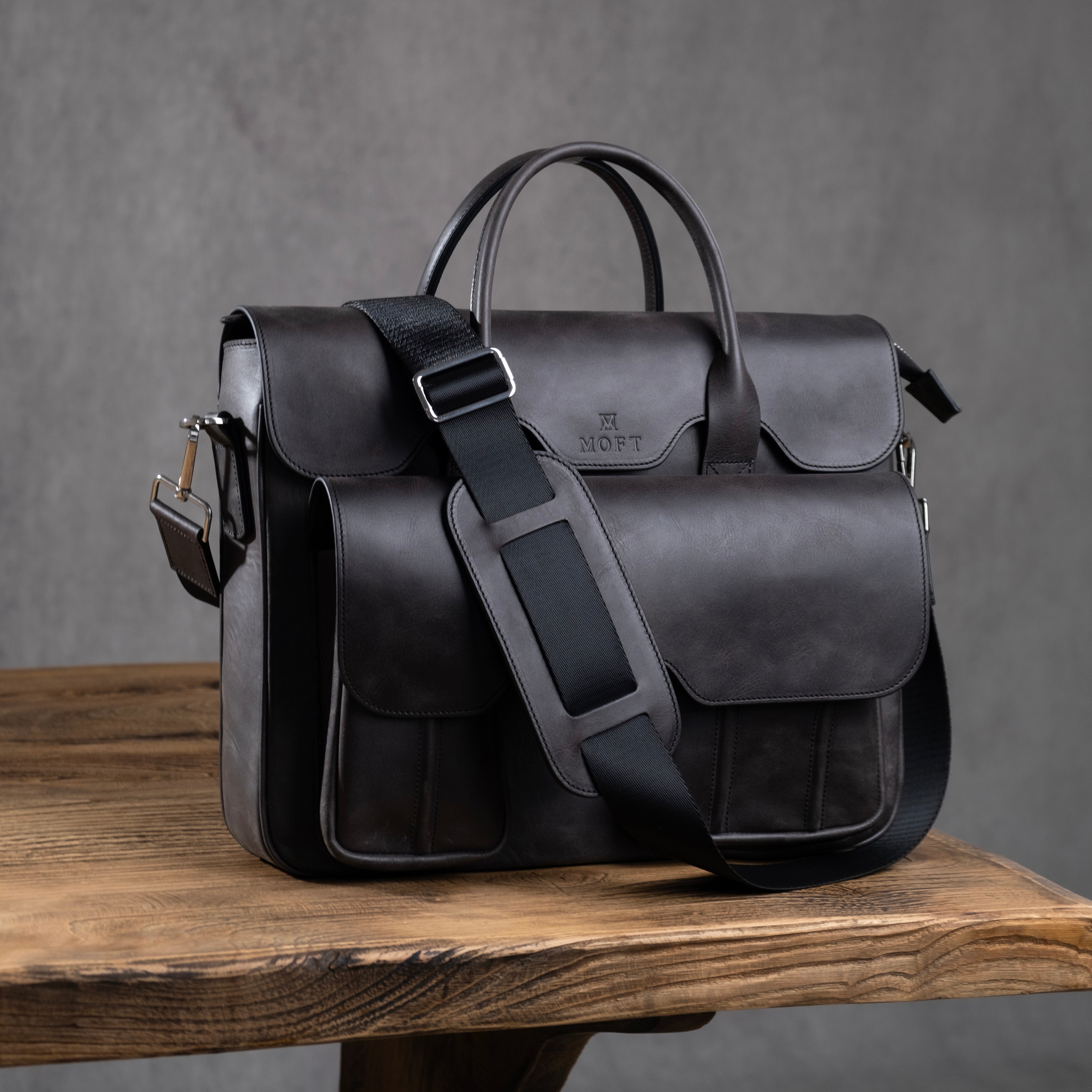 Genuine Leather Meandros Laptop Bag Anthracite