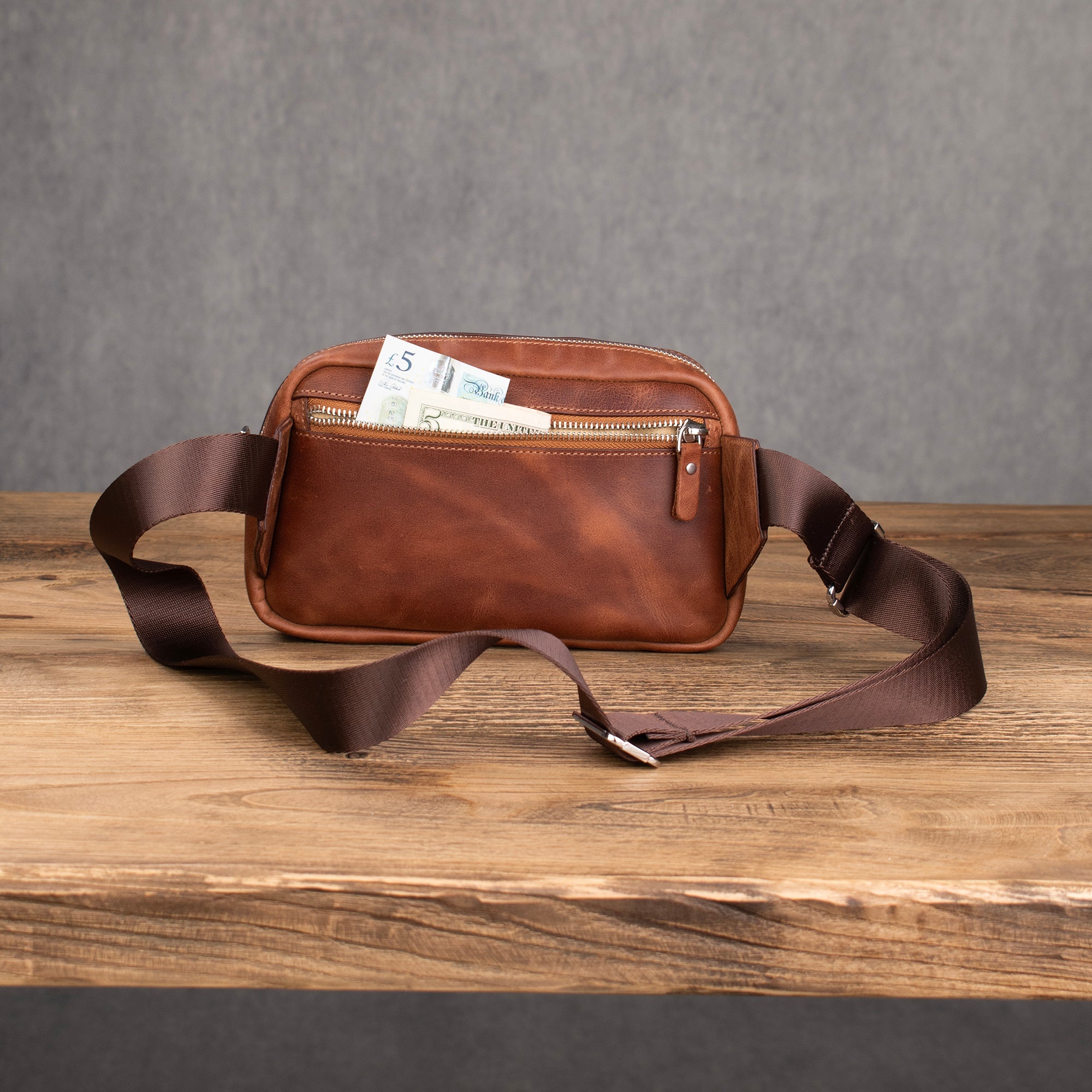 Genuine Leather Cross Body Tan