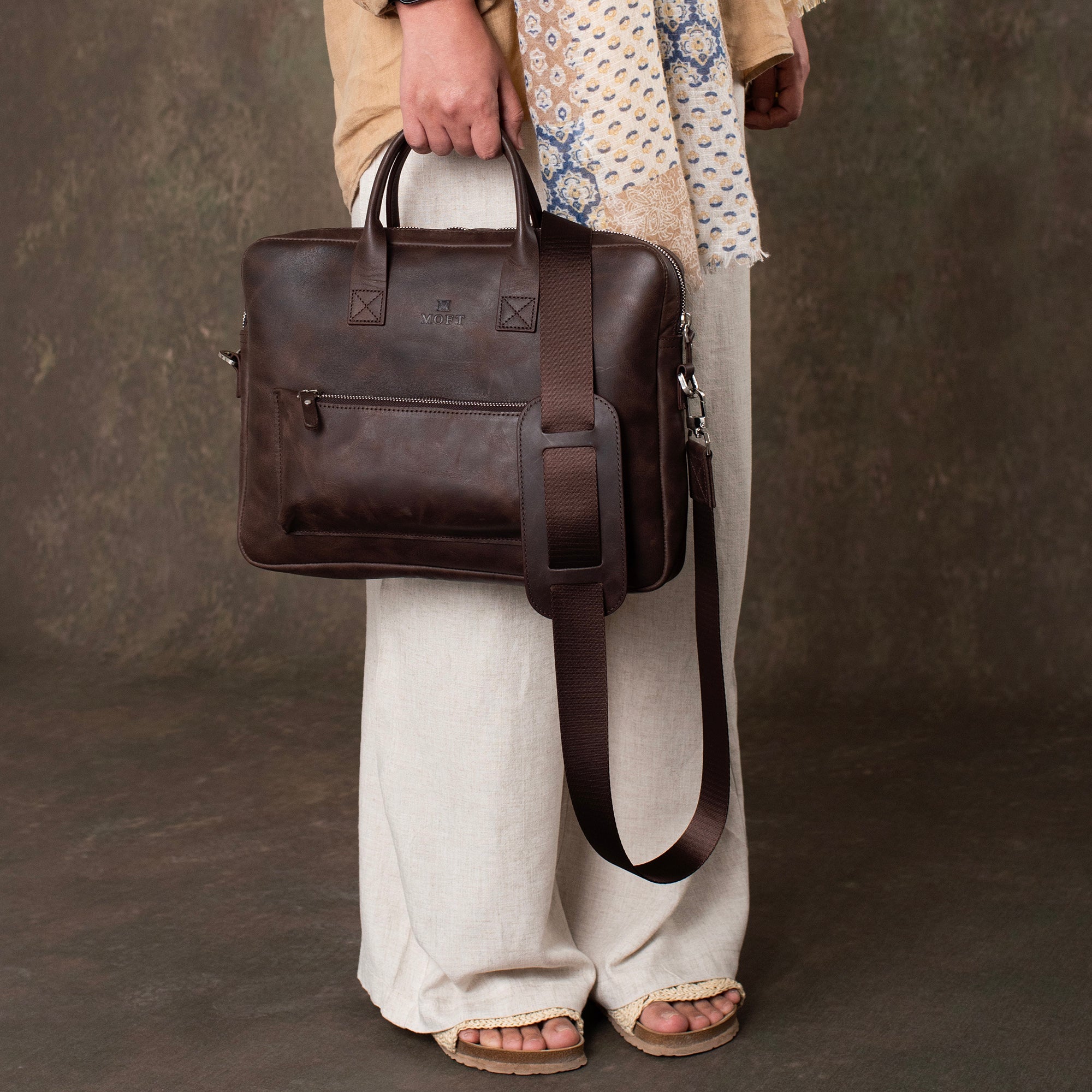 Genuine Leather Designer Briefcase Brown
