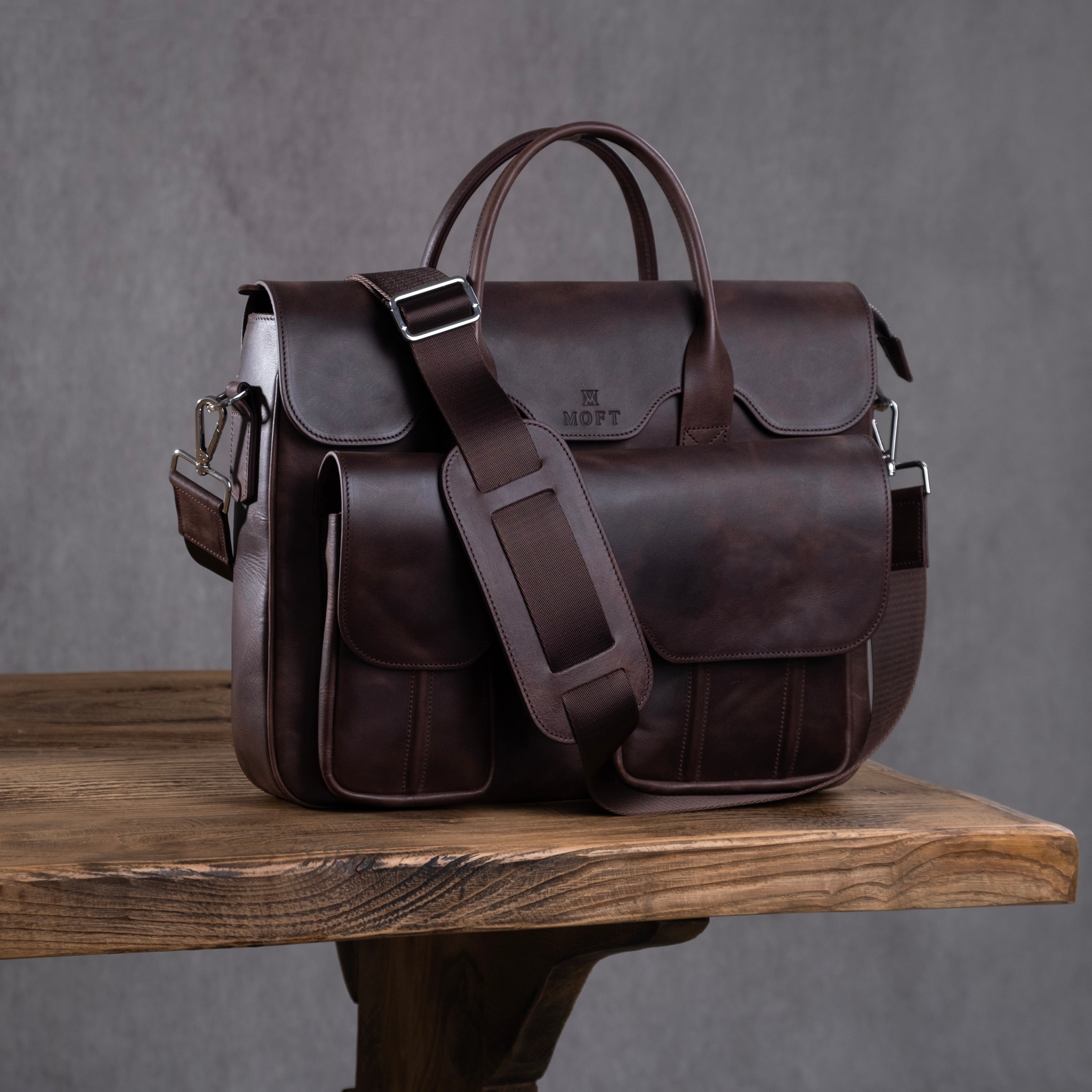 Genuine Leather Meandros Laptop Bag Brown