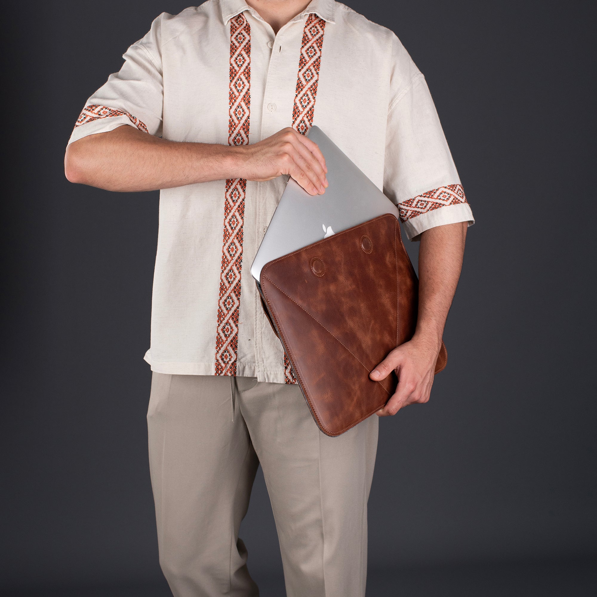 Genuine Leather Covered Laptop Case Brown