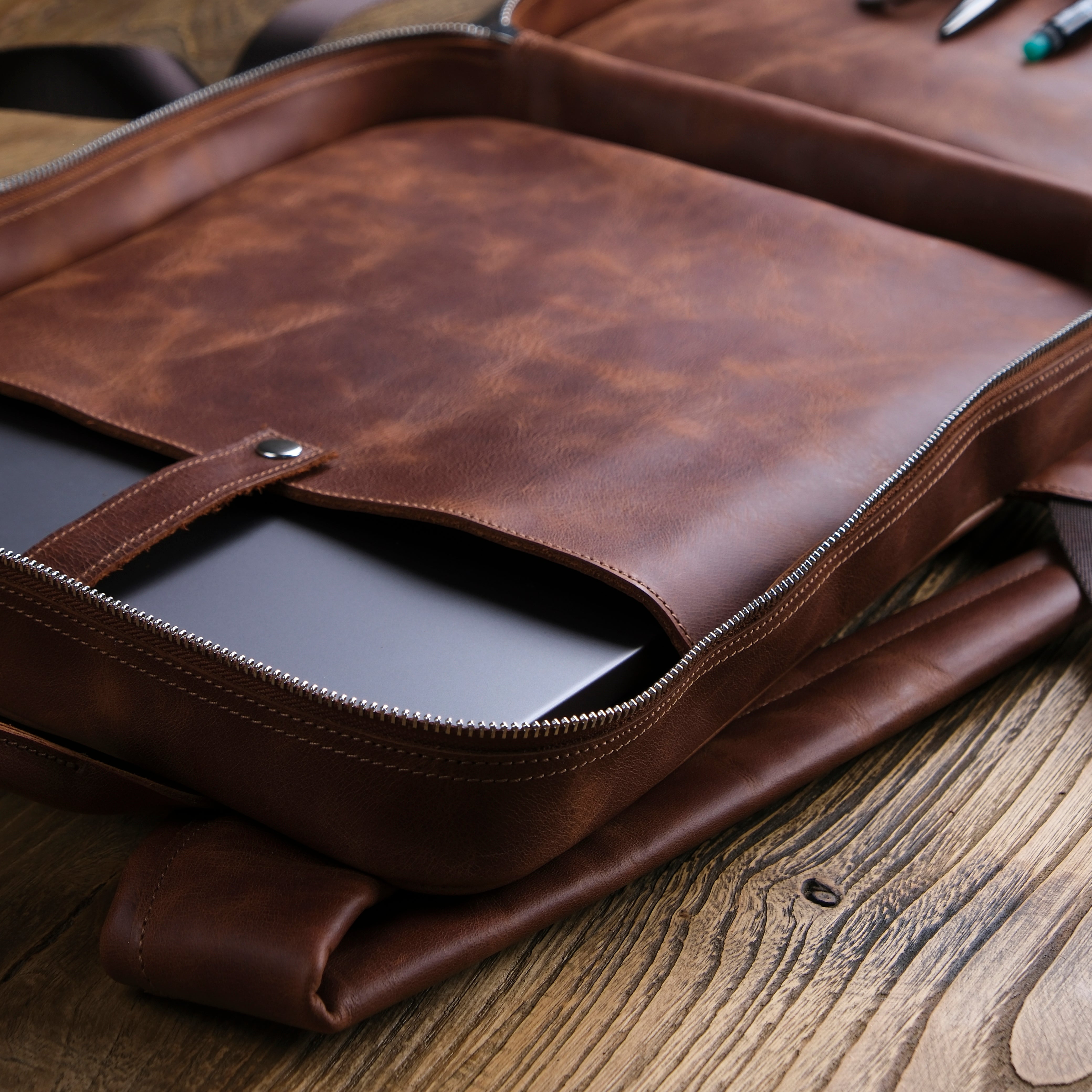 Genuine Leather Craft Proform Organizer Backpack Brown
