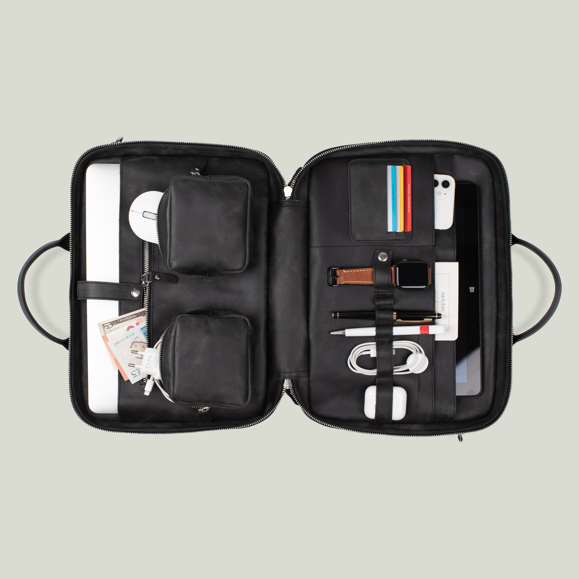 Genuine Leather Prime Organizer Laptop Bag Anthracite