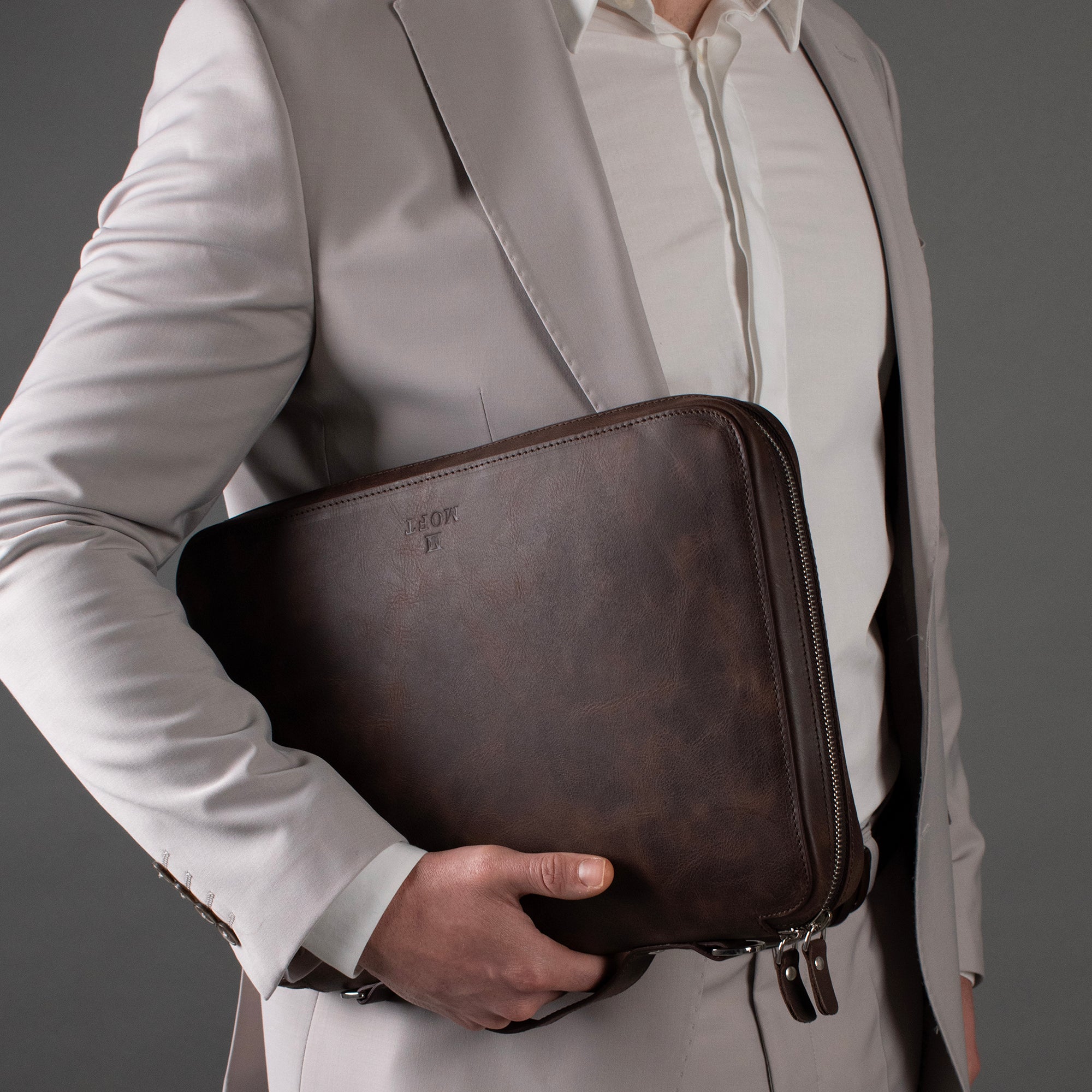 Genuine Leather 14" SlimBag Organizer MacBook Bag Brown