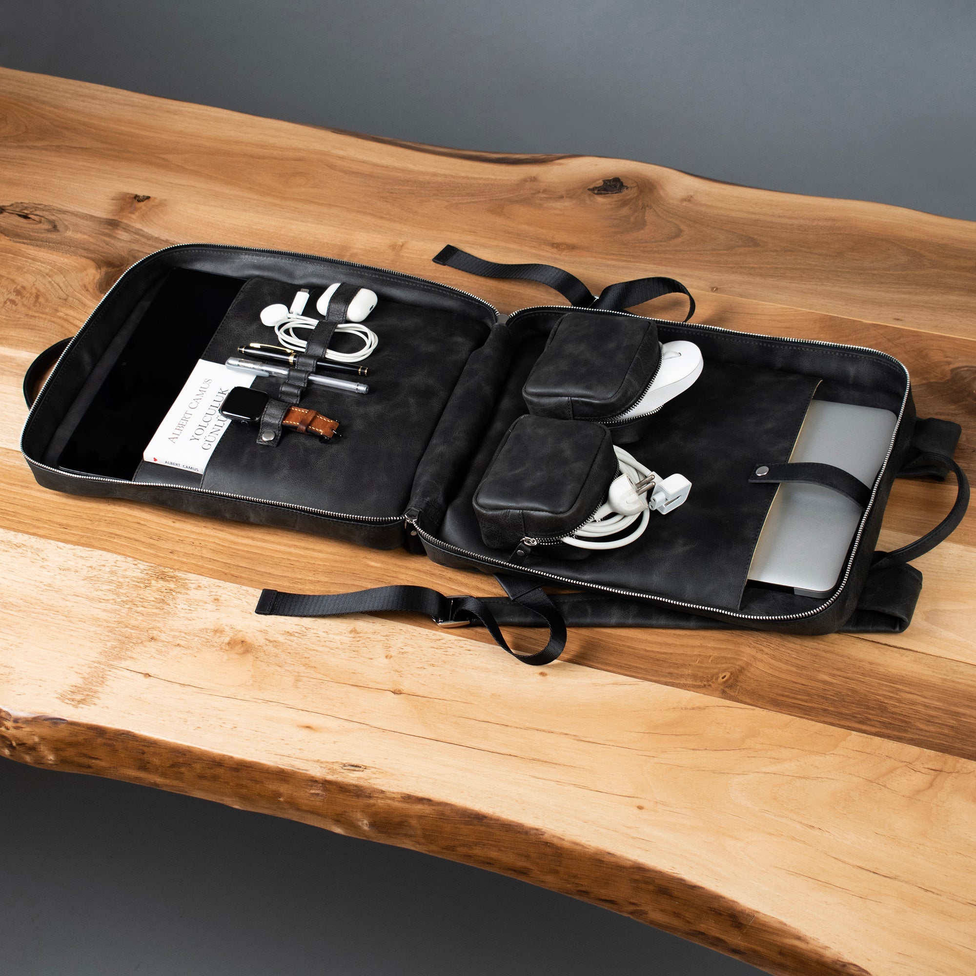 Genuine Leather Proform Organizer Backpack Anthracite