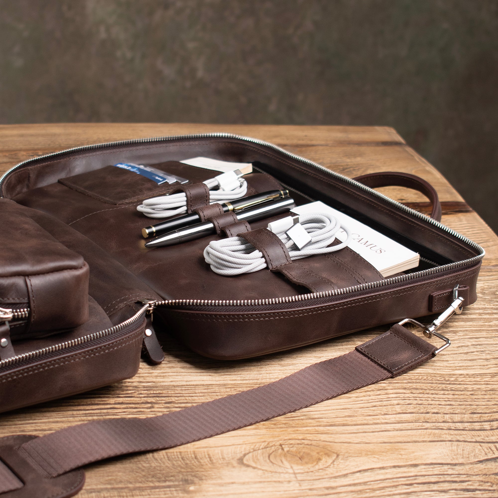 Genuine Leather Prime Organizer Laptop Bag Brown
