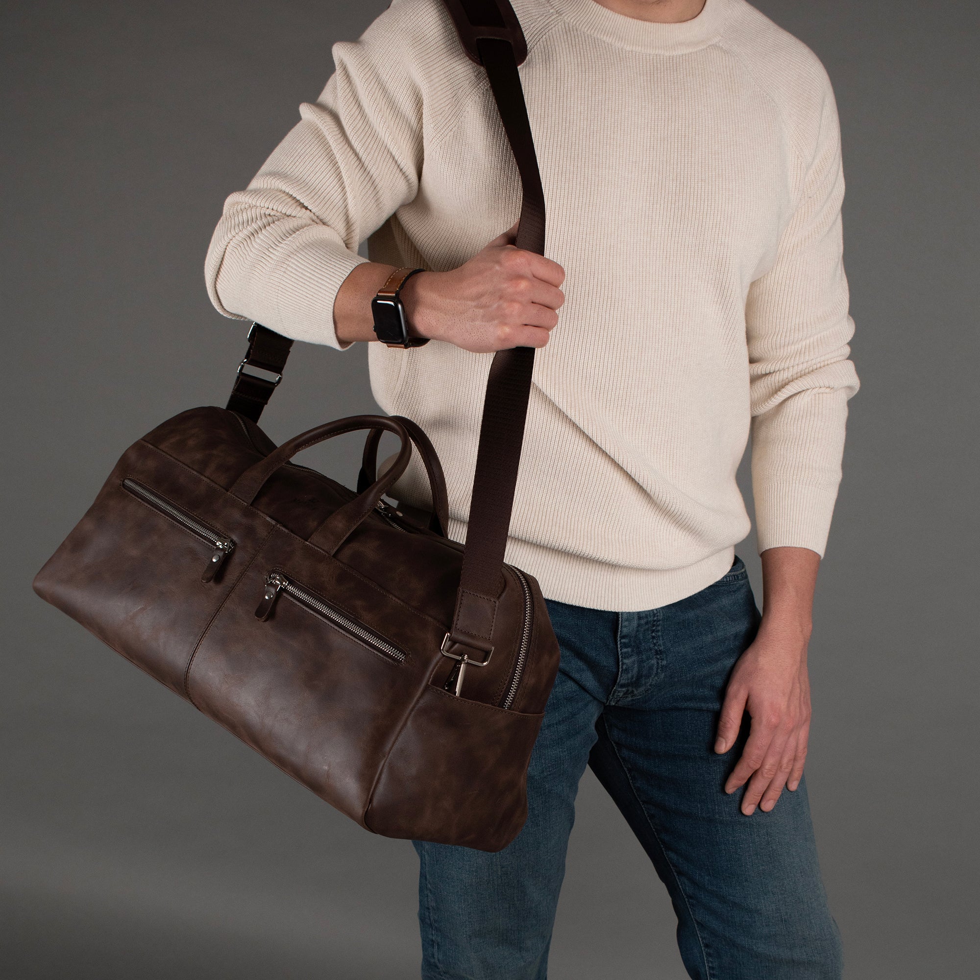 Genuine Leather Lounge Travel Bag Brown