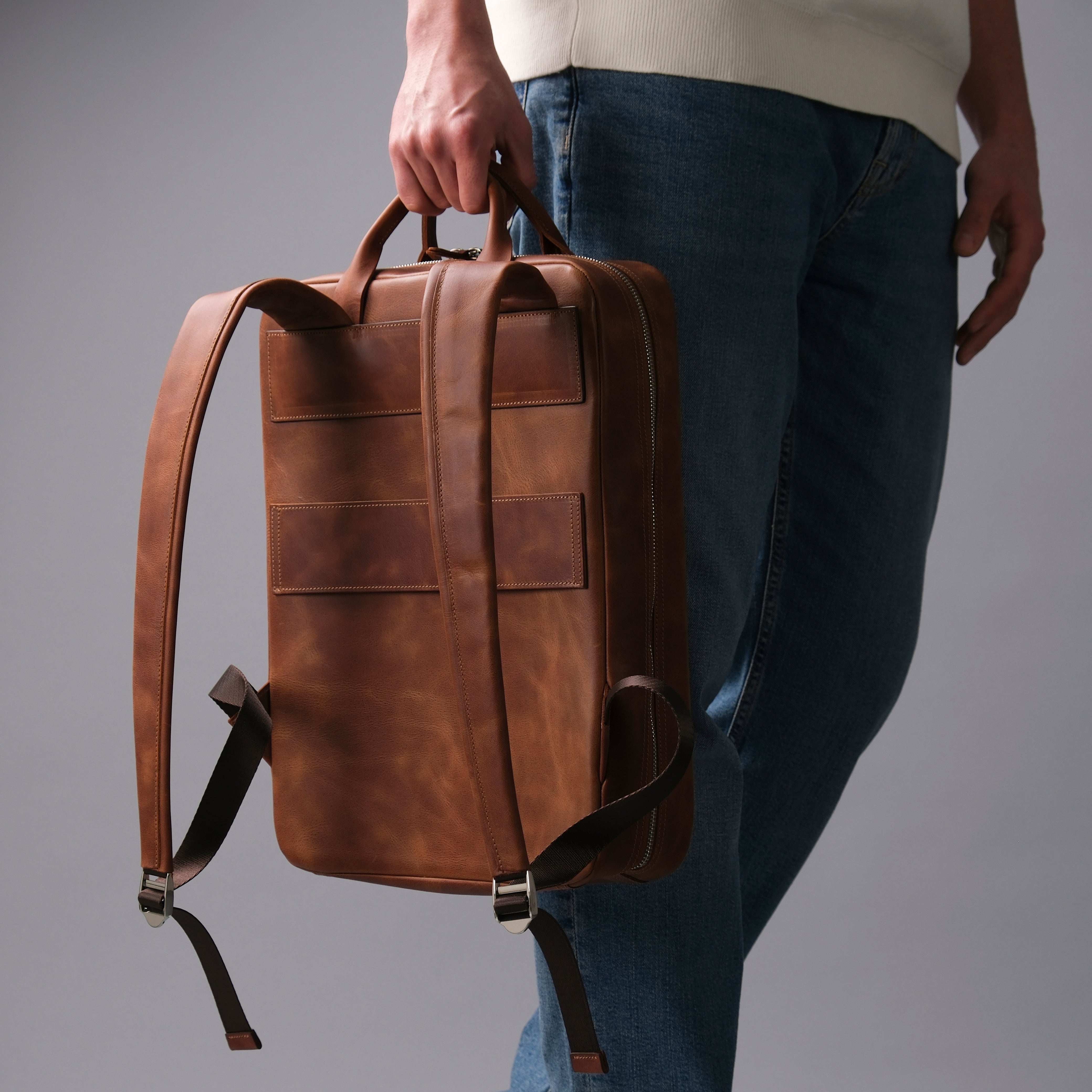 Genuine Leather Craft Proform Organizer Backpack Brown