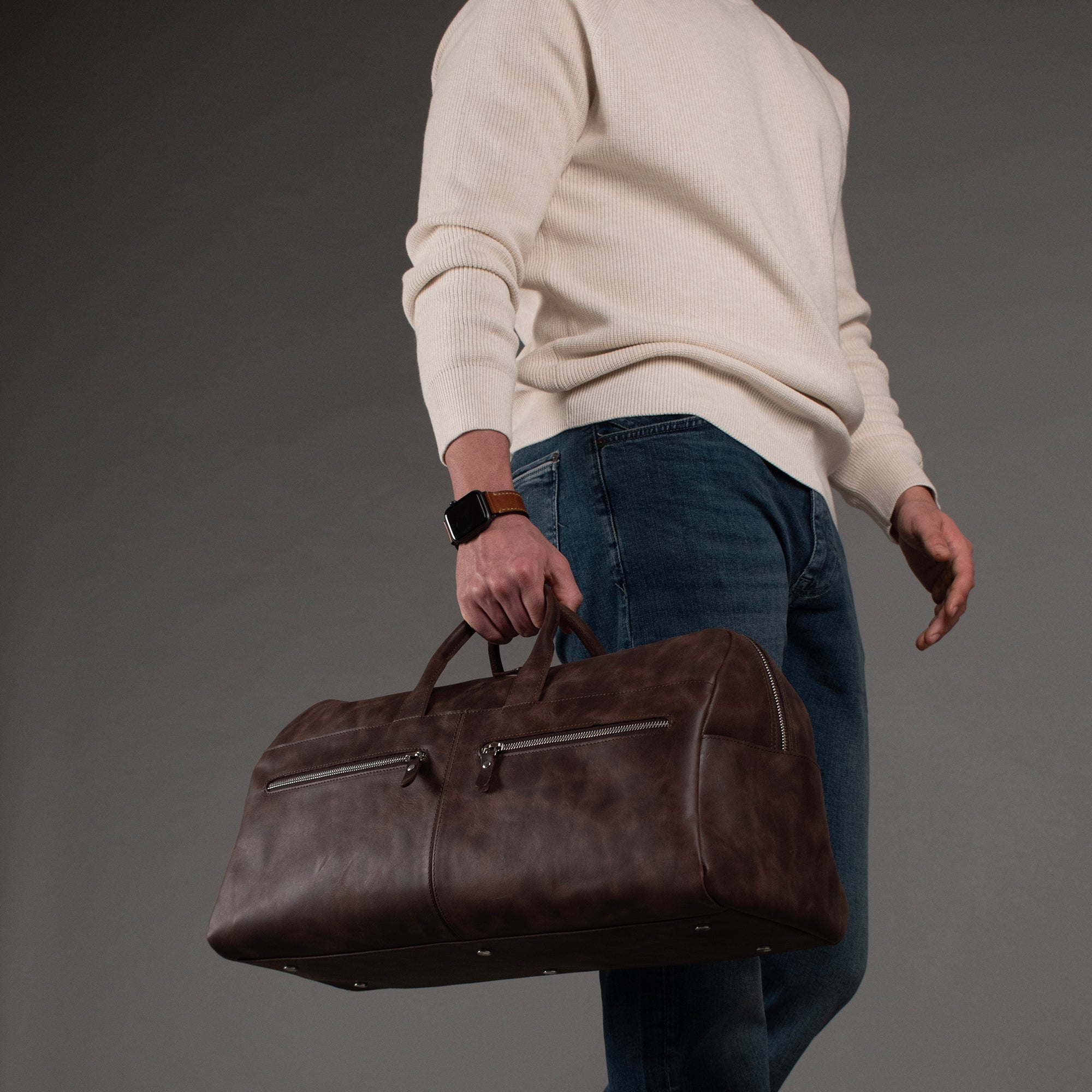 Genuine Leather Lounge Travel Bag Brown