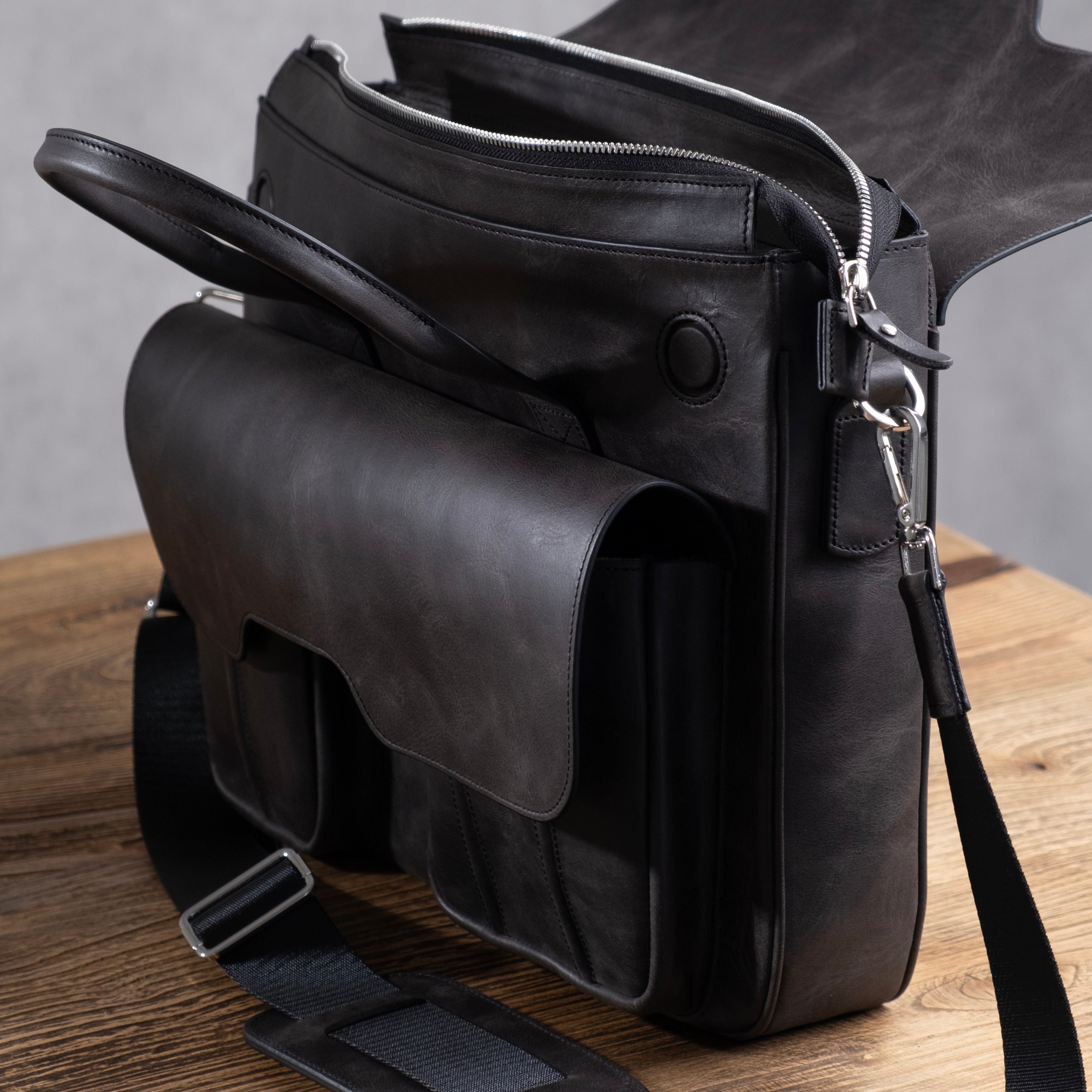 Genuine Leather Meandros Laptop Bag Anthracite