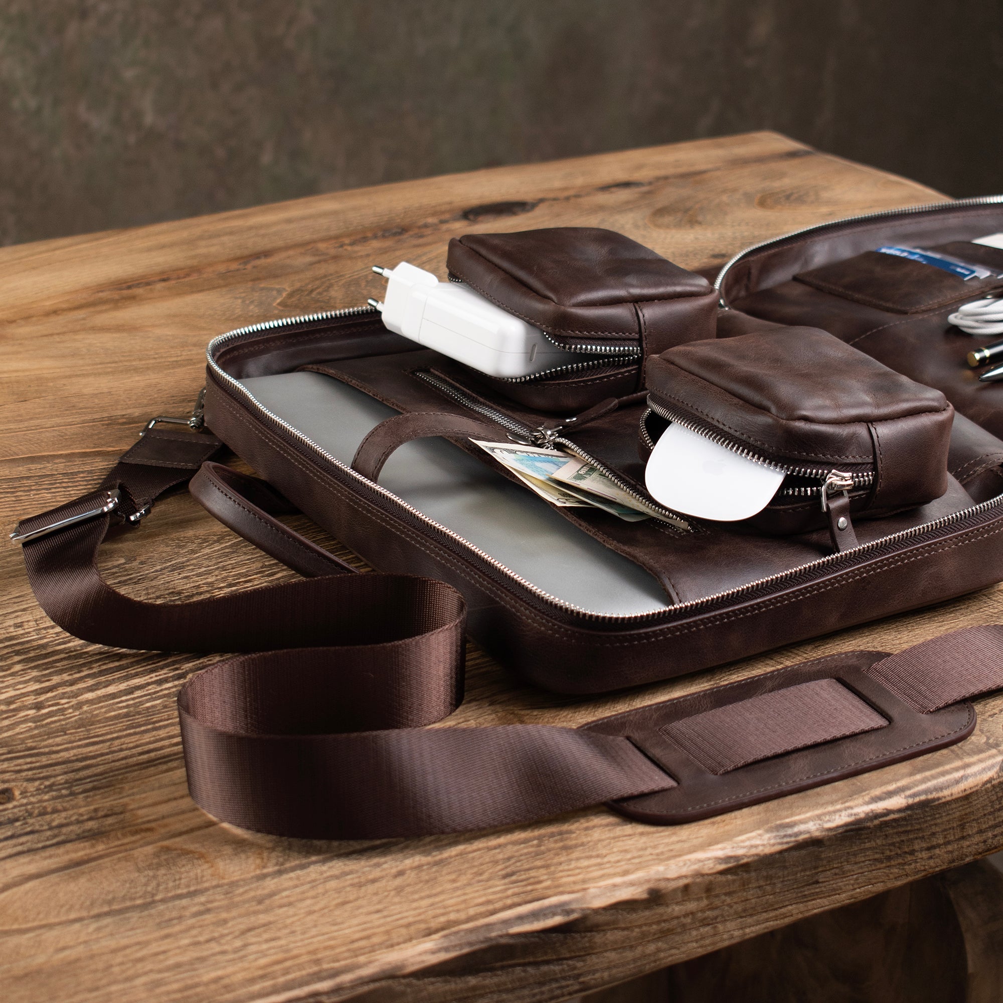 Genuine Leather Prime Organizer Laptop Bag Brown