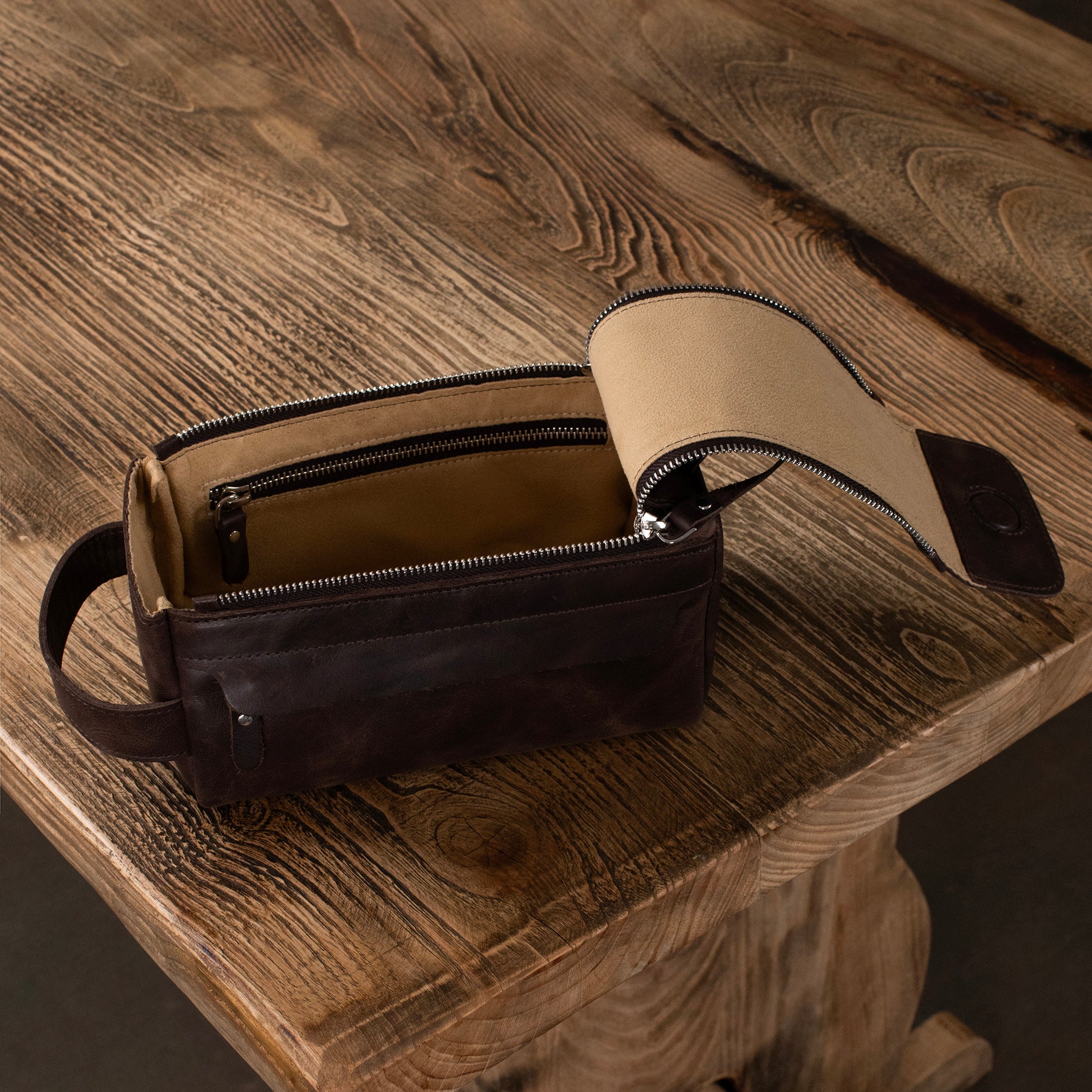 Genuine Leather Dopp Kit Brown