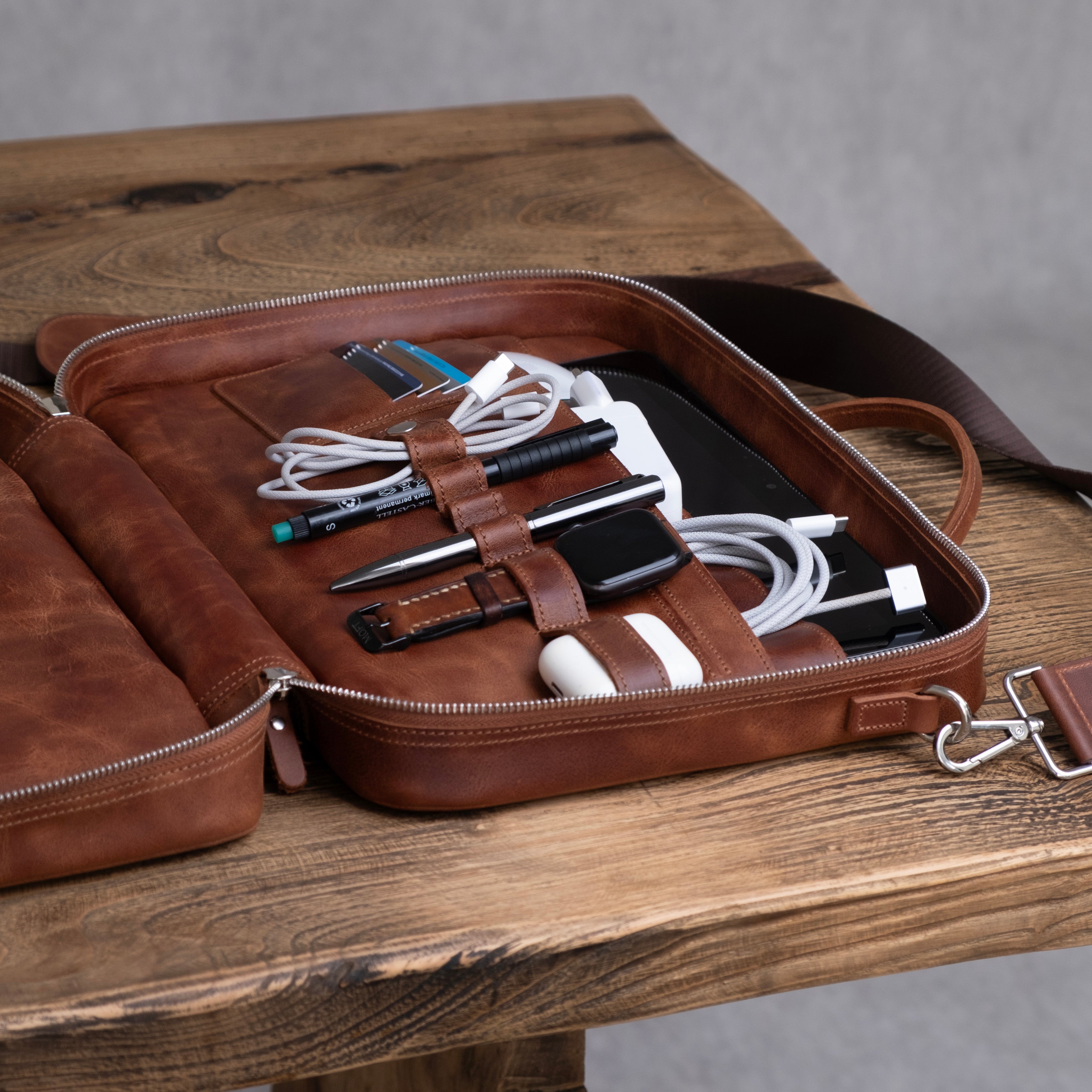 Genuine Leather Craft Prime Organizer Laptop Bag Brown