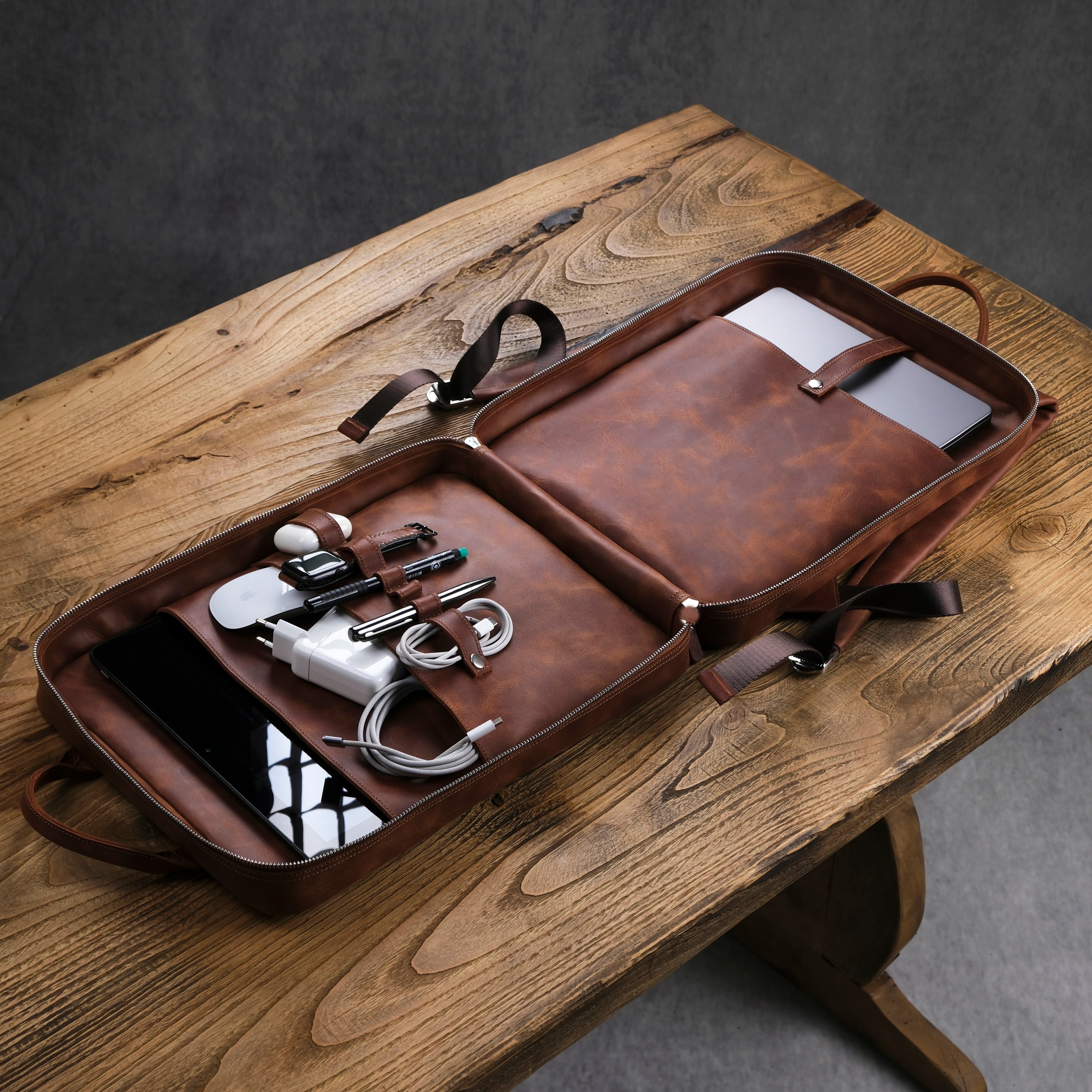 Genuine Leather Craft Proform Organizer Backpack Brown