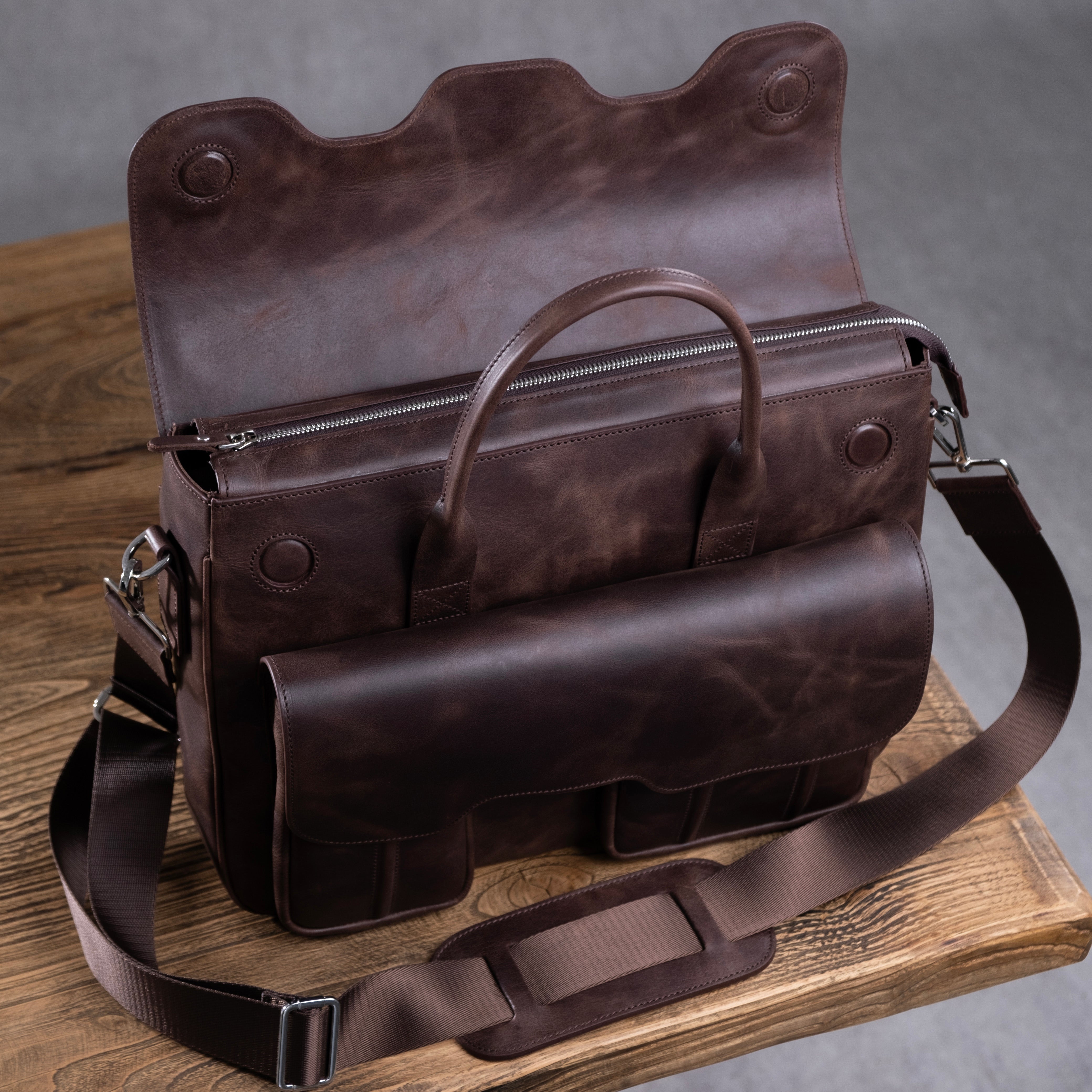 Genuine Leather Meandros Laptop Bag Brown