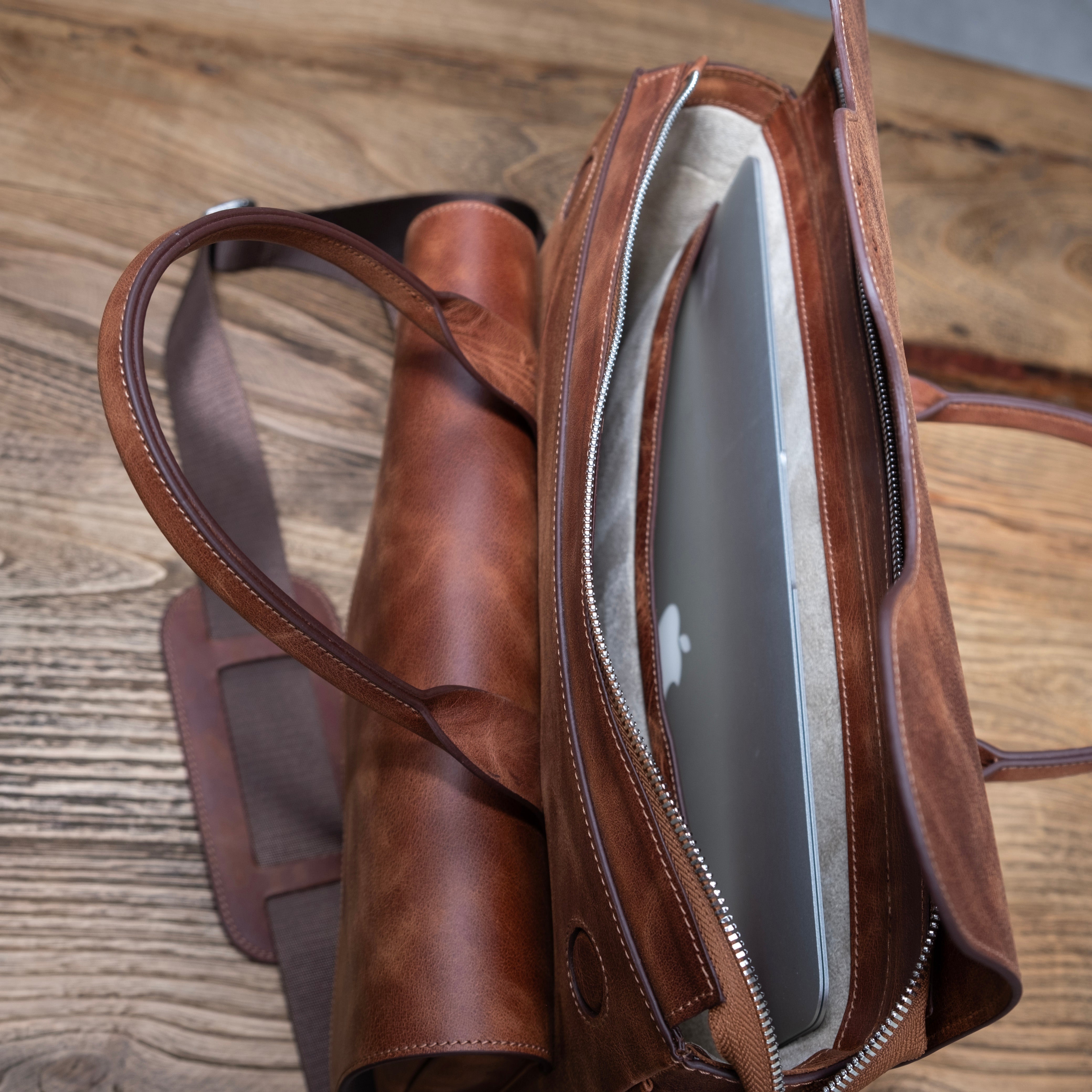 Genuine Leather Meandros Laptop Bag Brown
