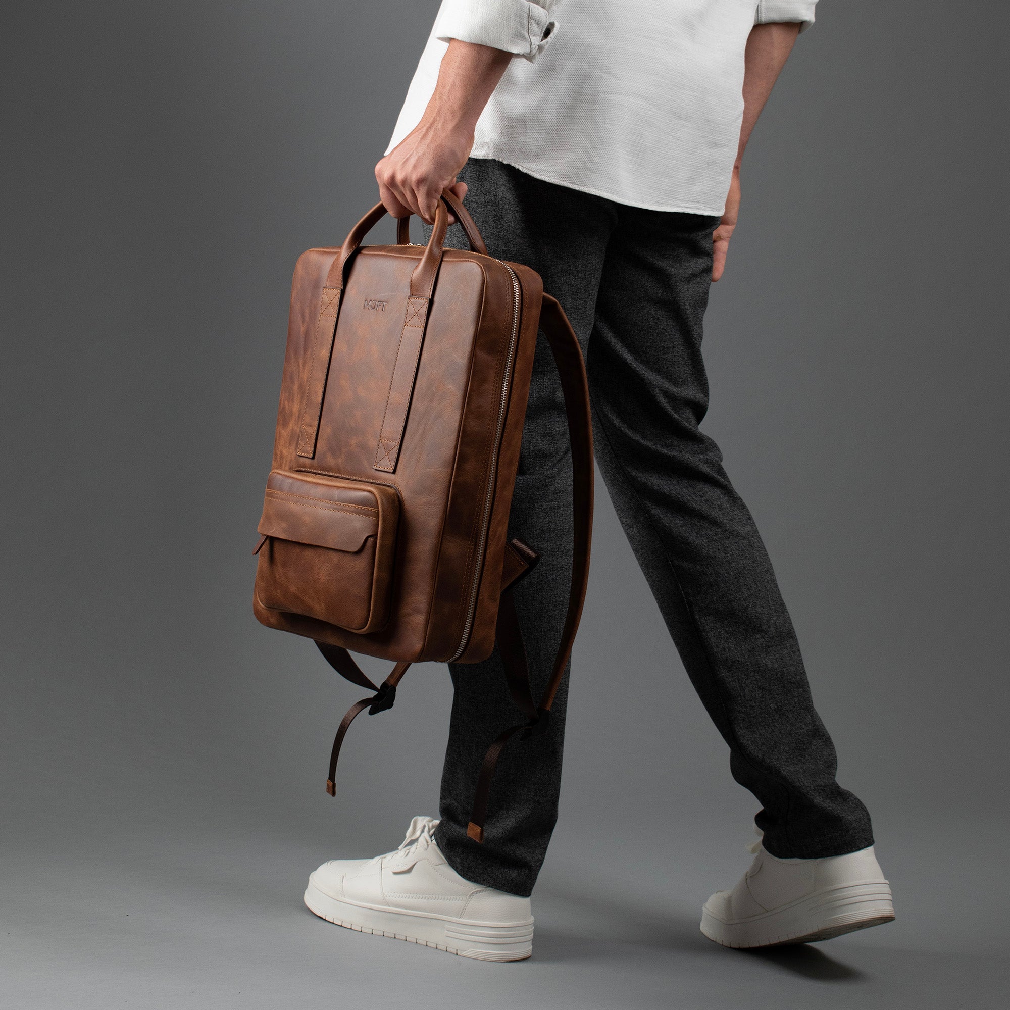 Genuine Leather Proform Organizer Backpack Brown