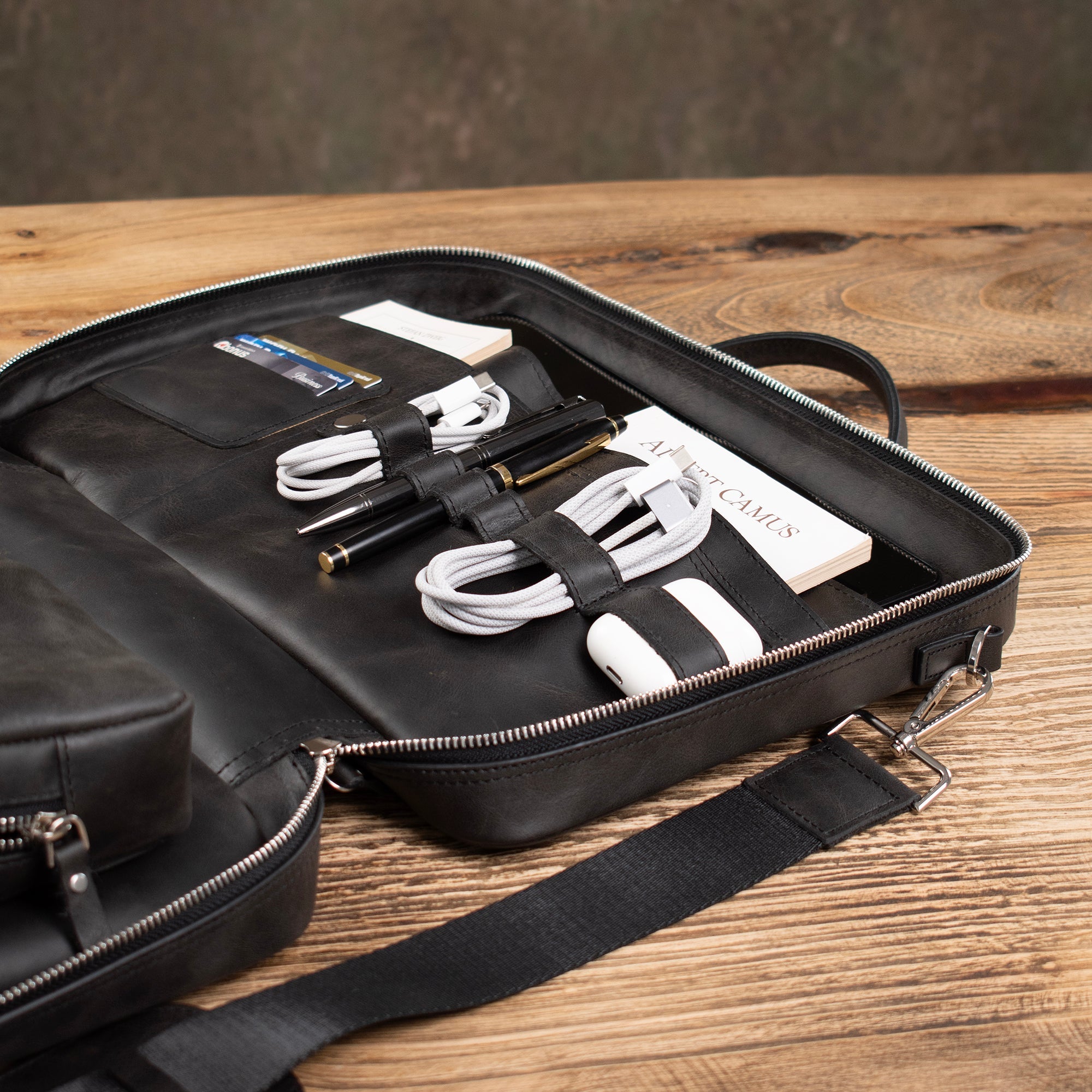 Genuine Leather Prime Organizer Laptop Bag Anthracite