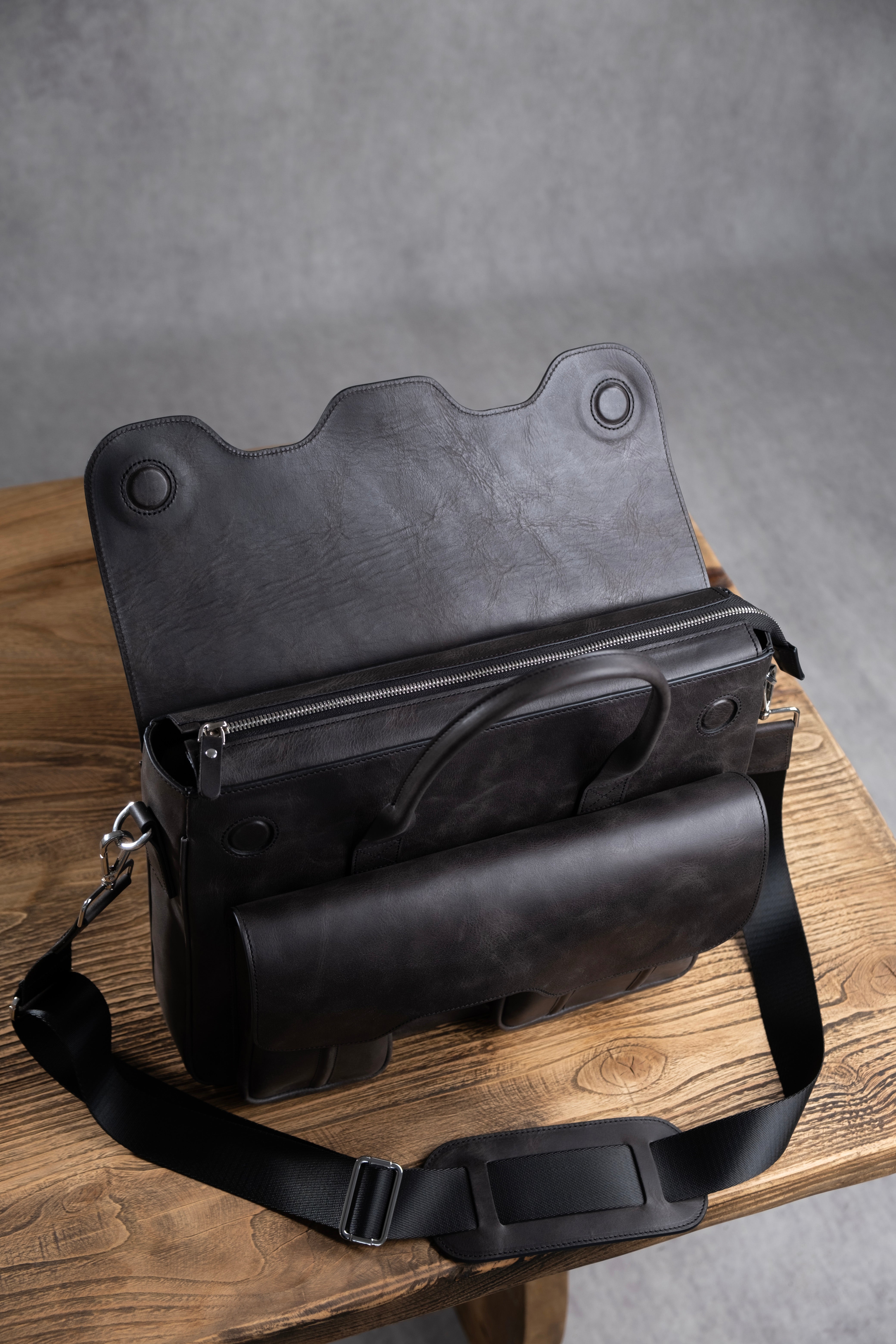 Genuine Leather Meandros Laptop Bag Anthracite