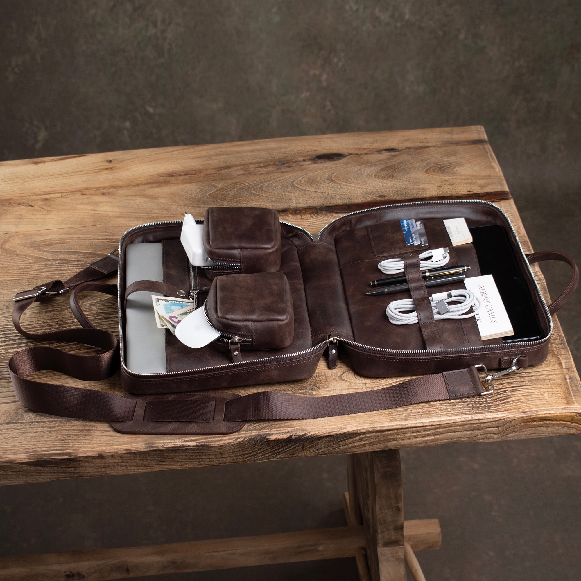 Genuine Leather Prime Organizer Laptop Bag Brown