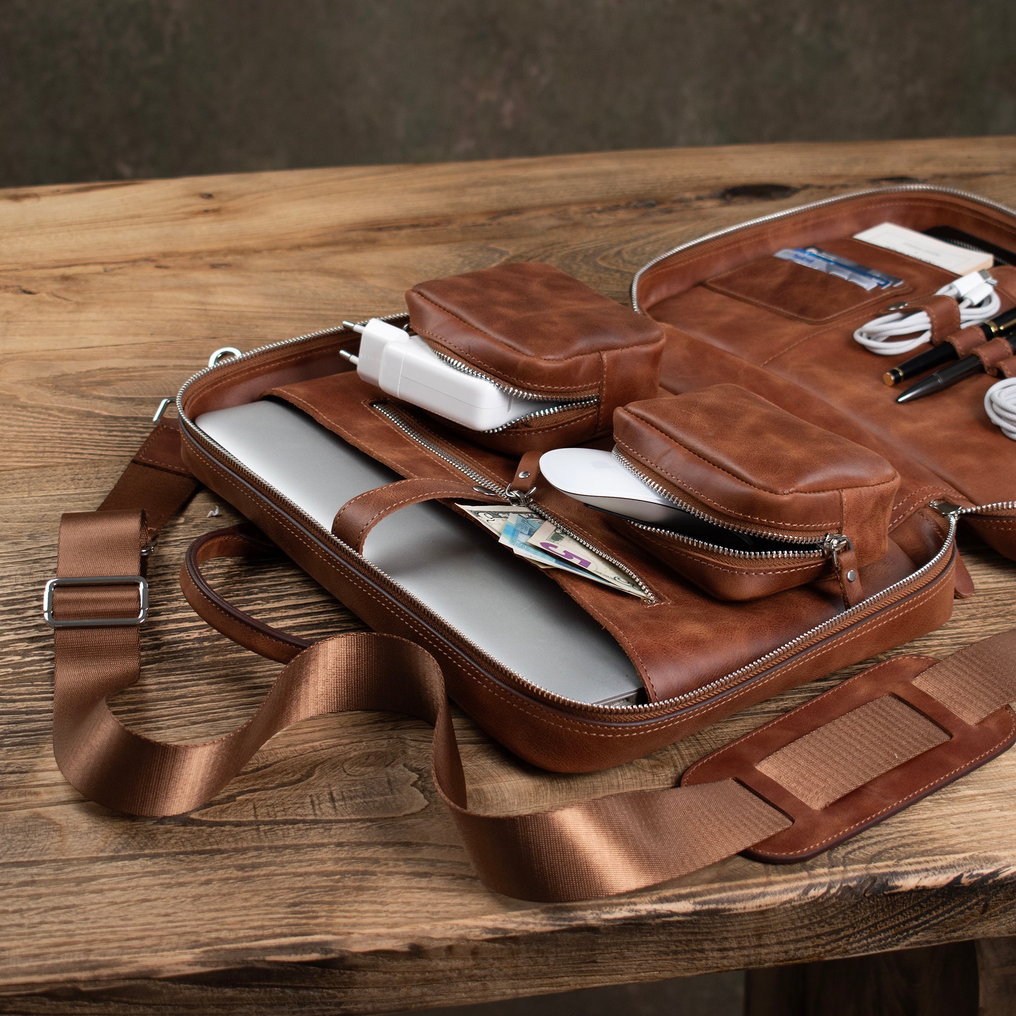 Genuine Leather Prime Organizer Laptop Bag Brown