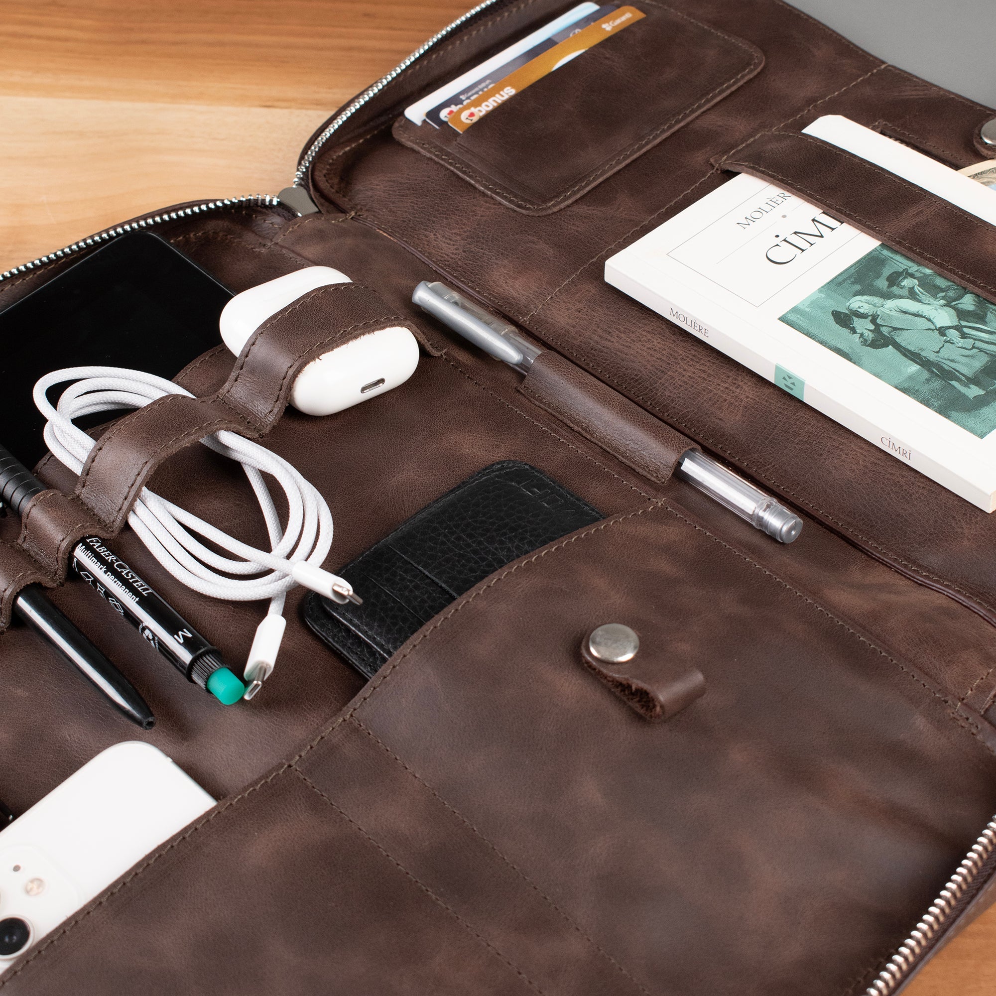 Genuine Leather 14" SlimBag Organizer MacBook Bag Brown