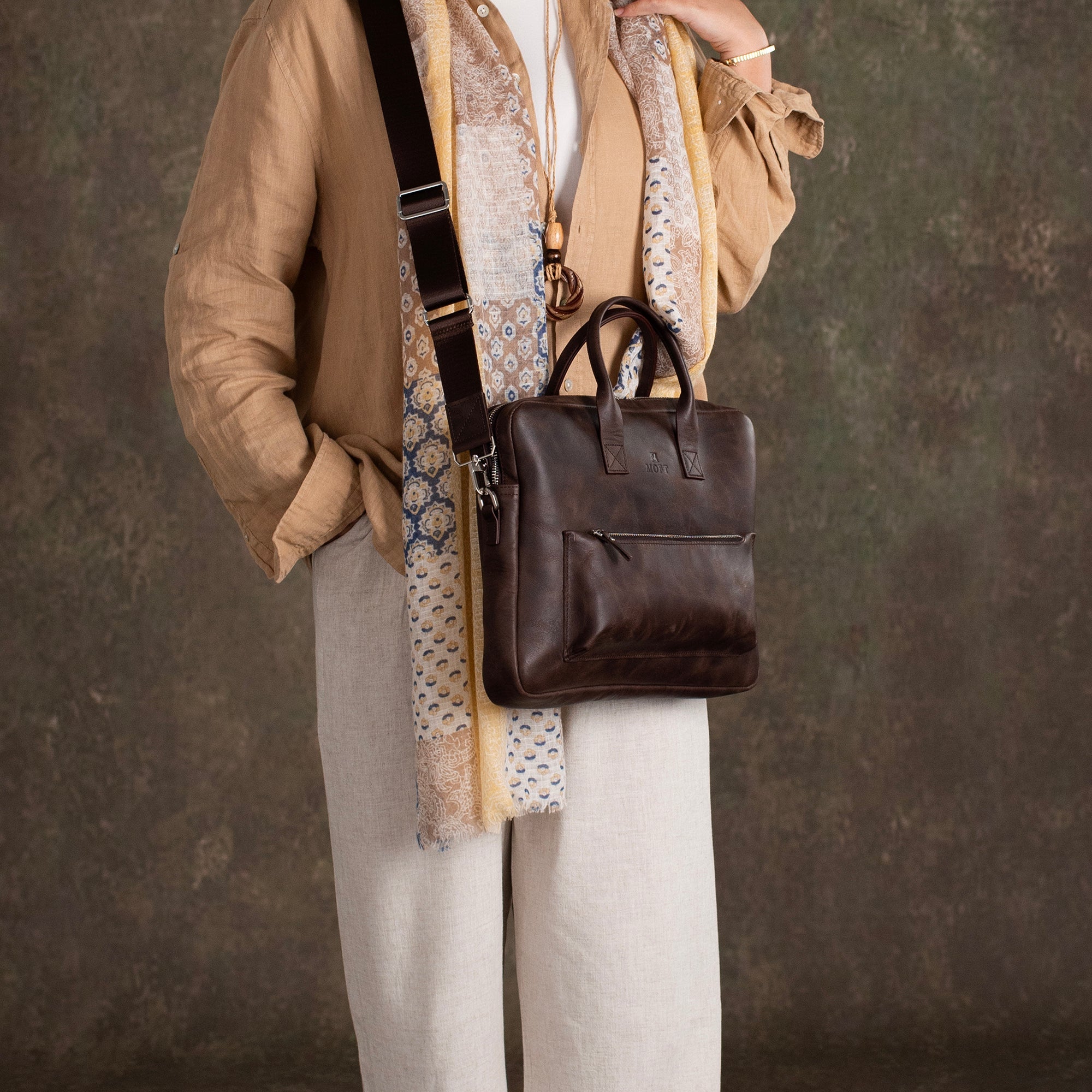 Genuine Leather Designer Briefcase Brown