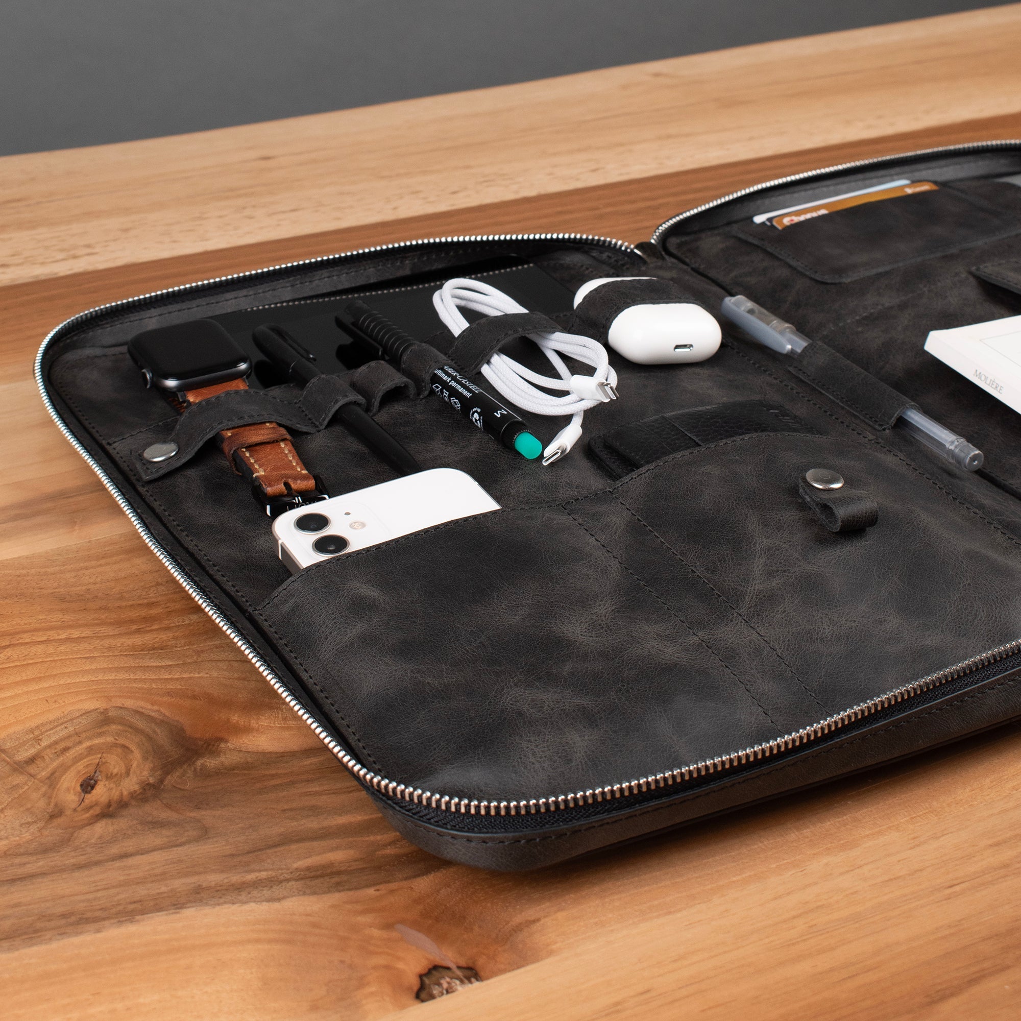 Genuine Leather 14" SlimBag Organizer MacBook Bag Anthracite