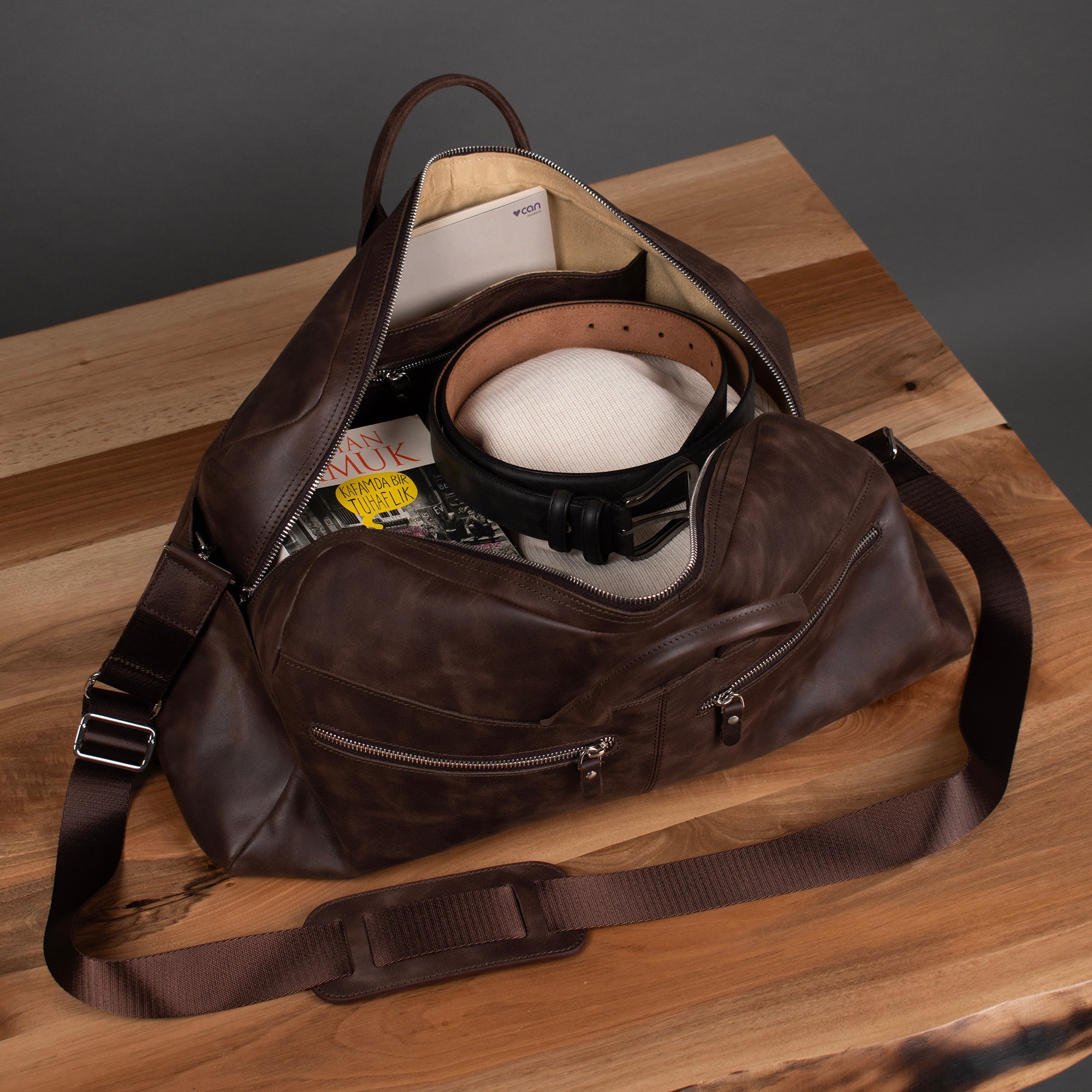 Genuine Leather Lounge Travel Bag Brown
