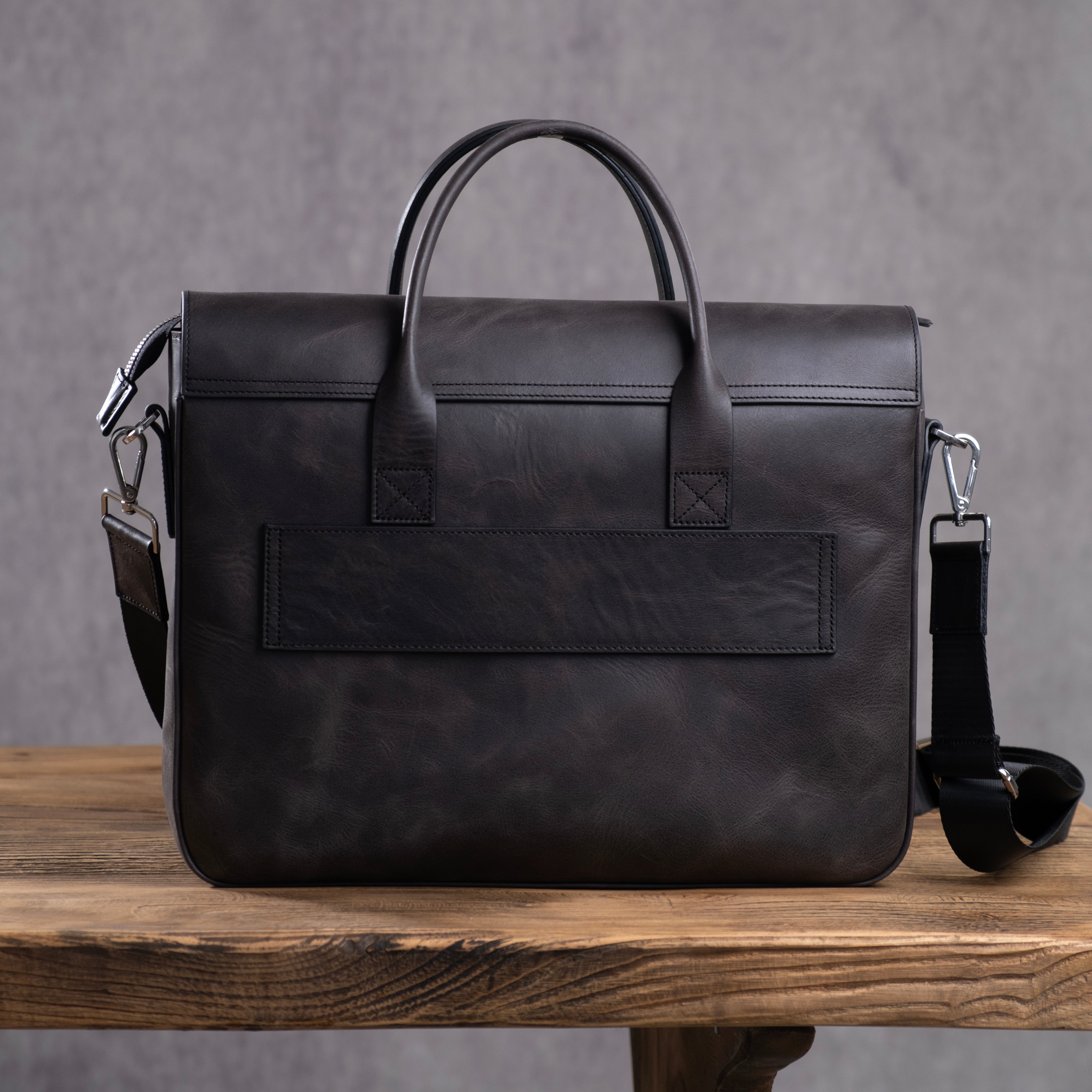 Genuine Leather Meandros Laptop Bag Anthracite