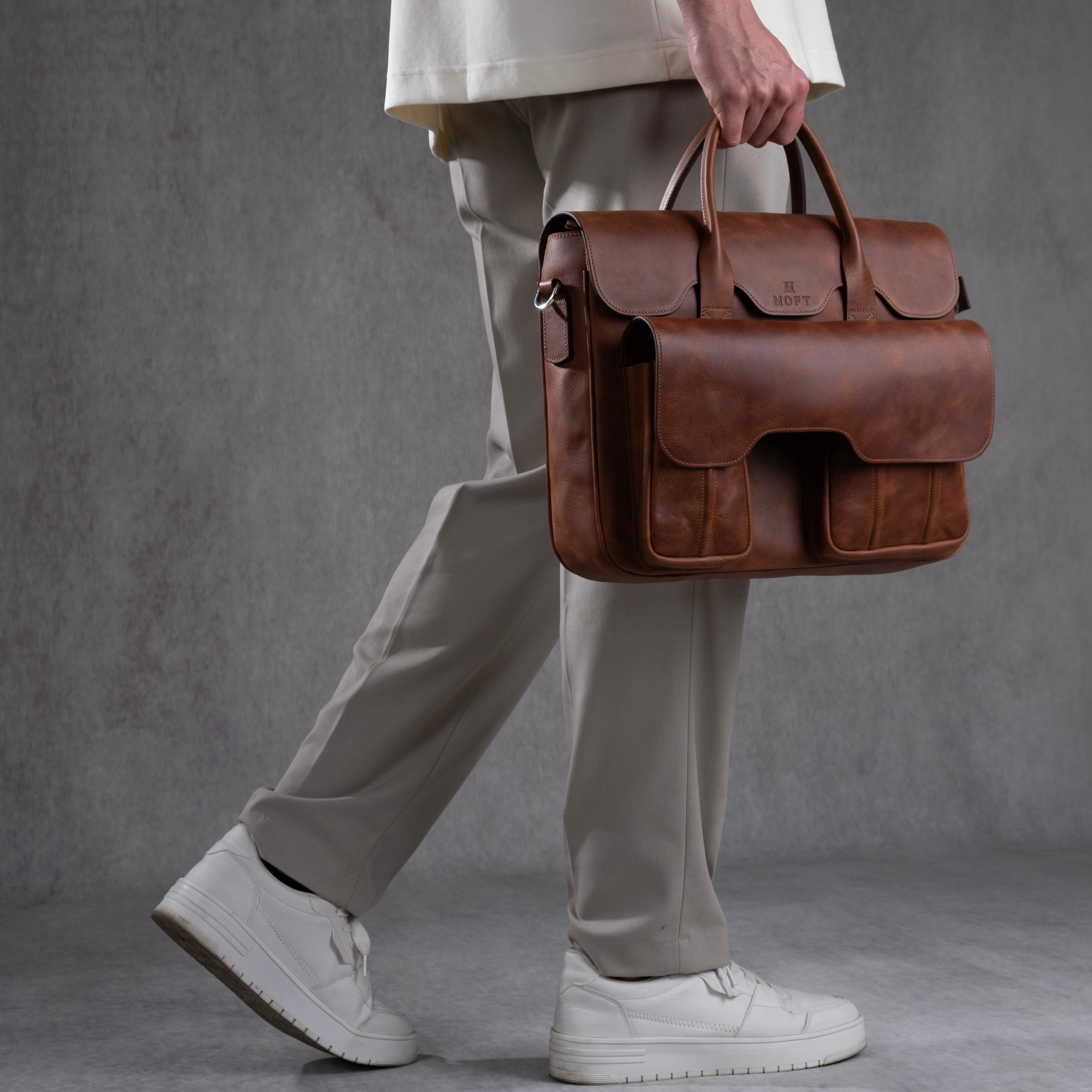Genuine Leather Meandros Laptop Bag Brown