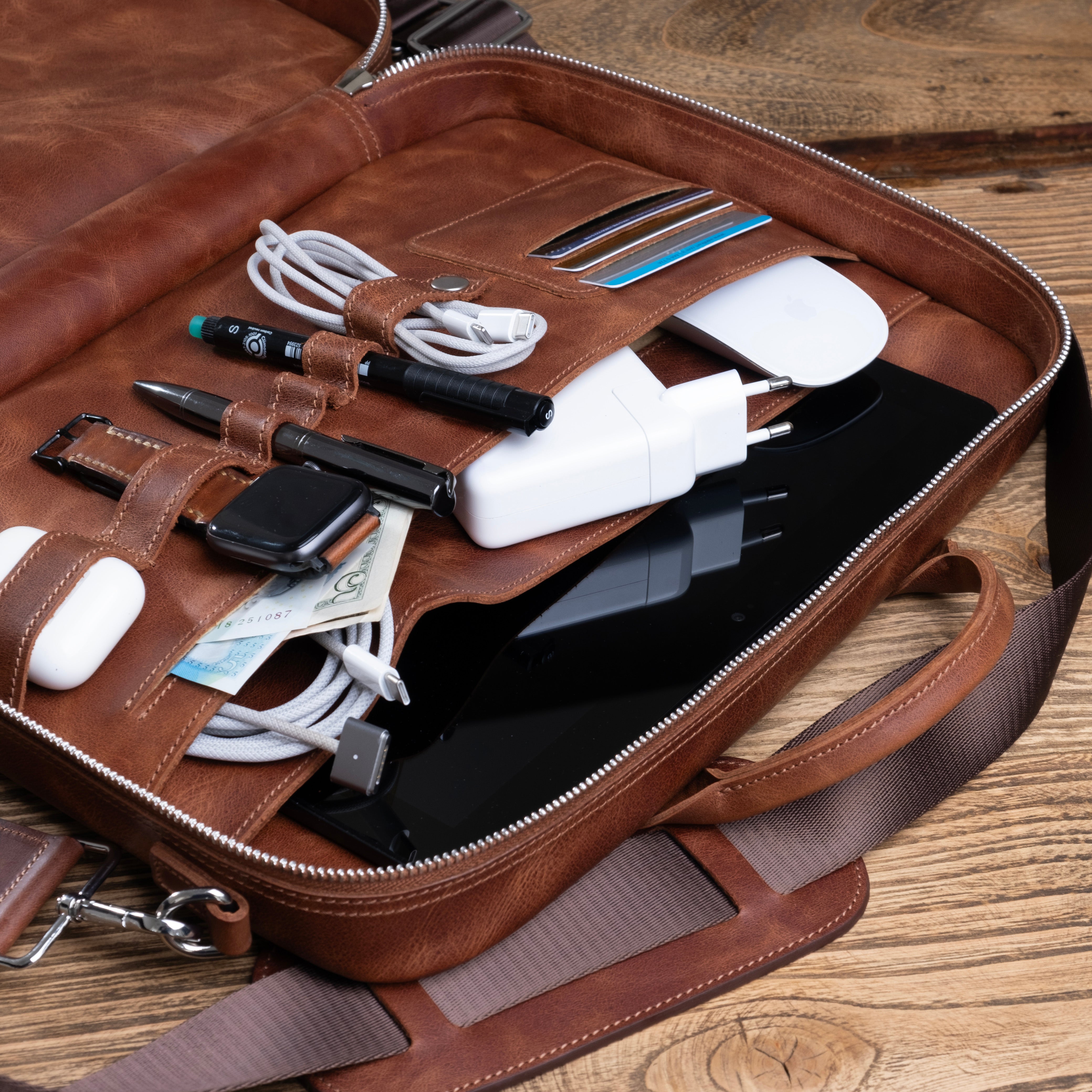 Genuine Leather Craft Prime Organizer Laptop Bag Brown