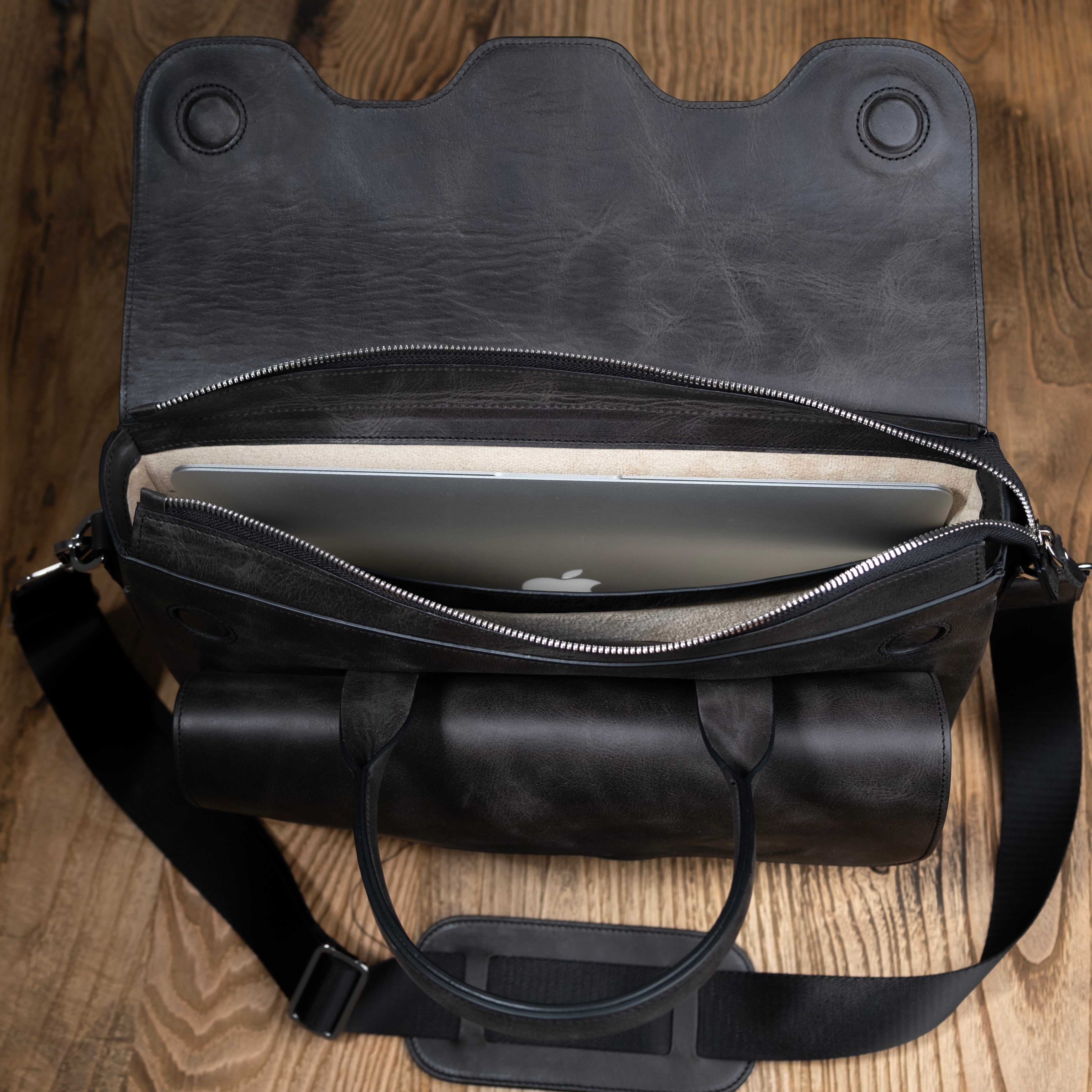 Genuine Leather Meandros Laptop Bag Anthracite