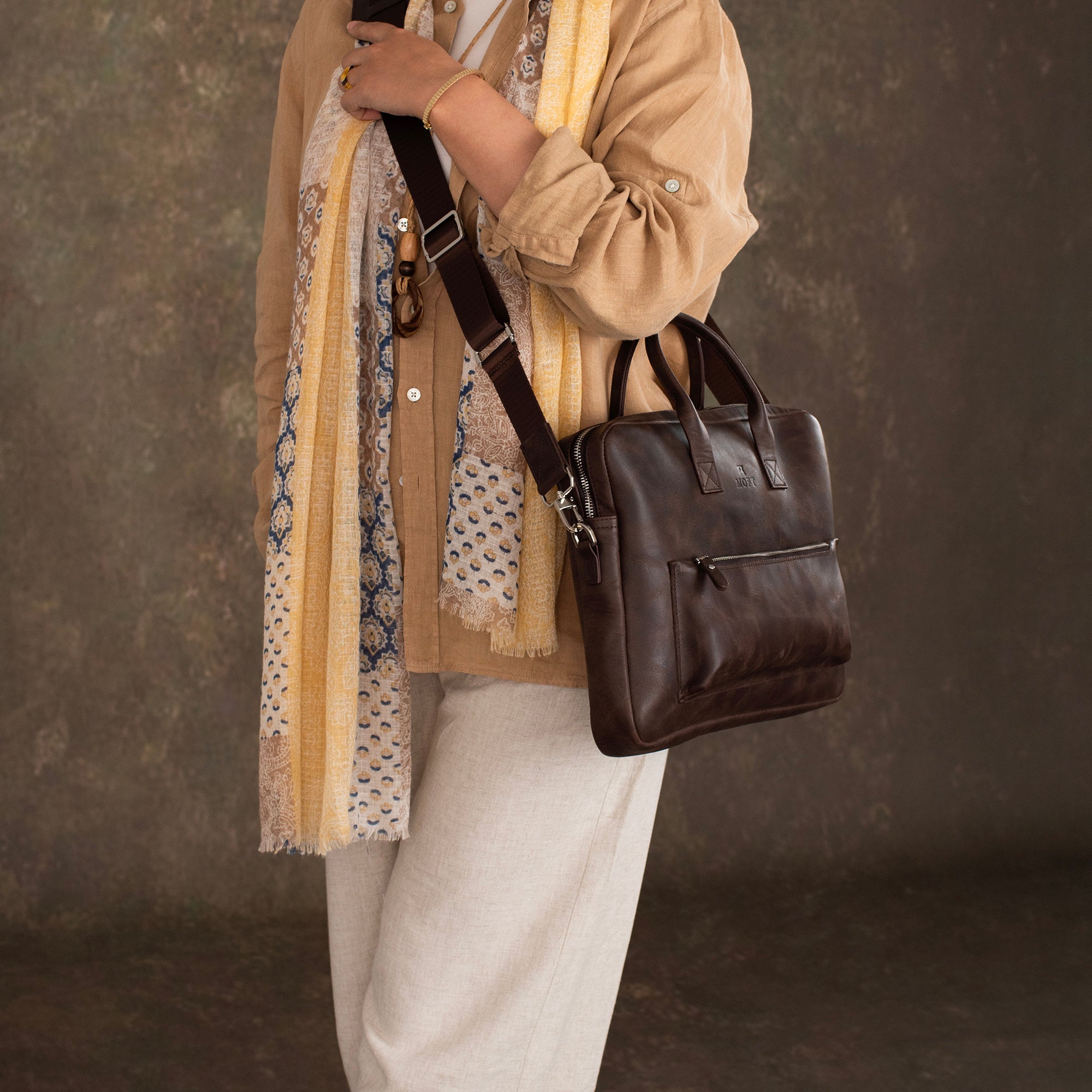 Genuine Leather Designer Briefcase Brown