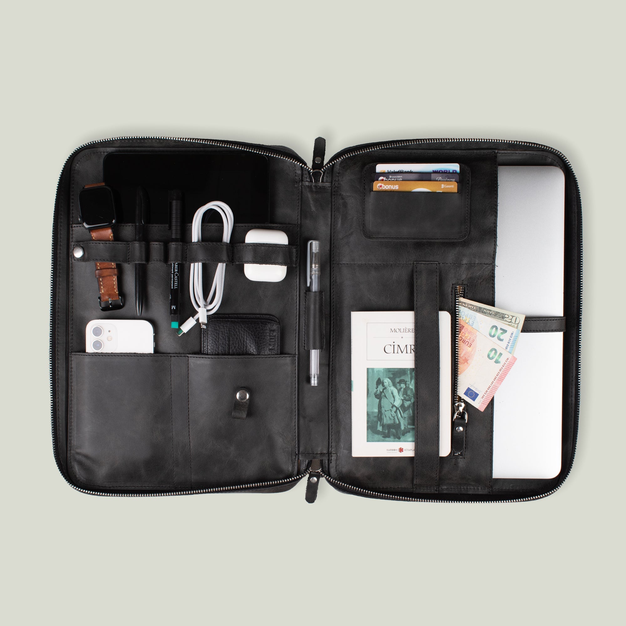 Genuine Leather 14" SlimBag Organizer MacBook Bag Anthracite