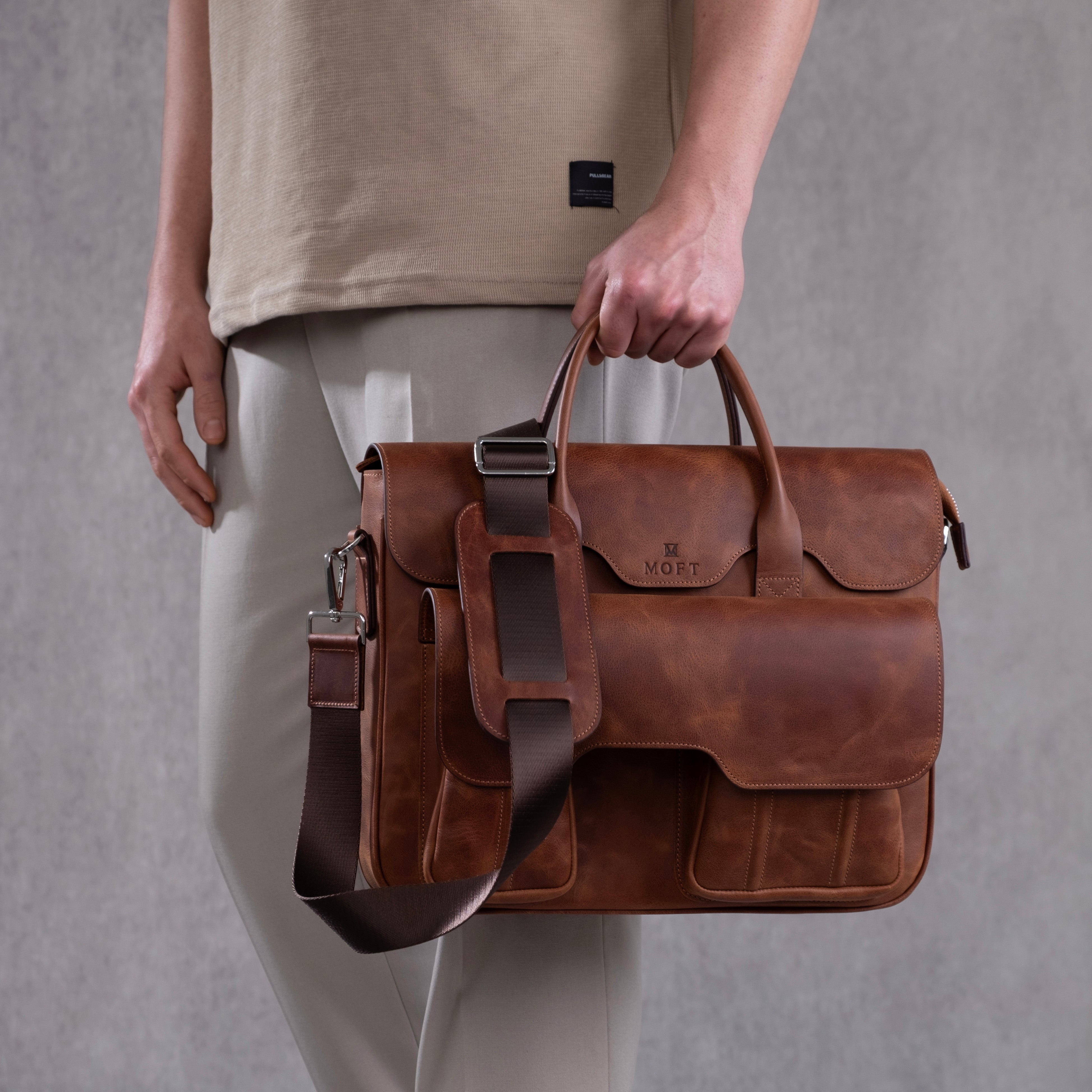 Genuine Leather Meandros Laptop Bag Brown