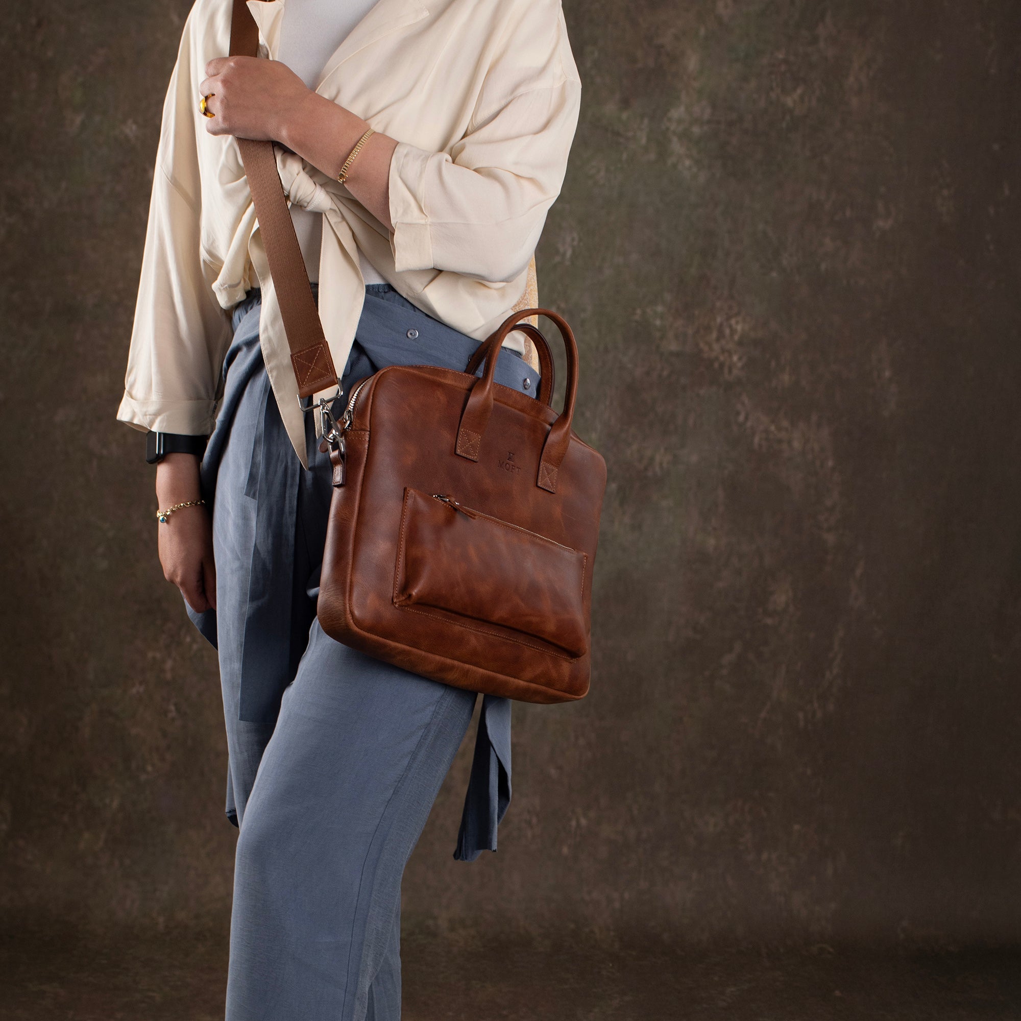Genuine Leather Designer Briefcase Brown
