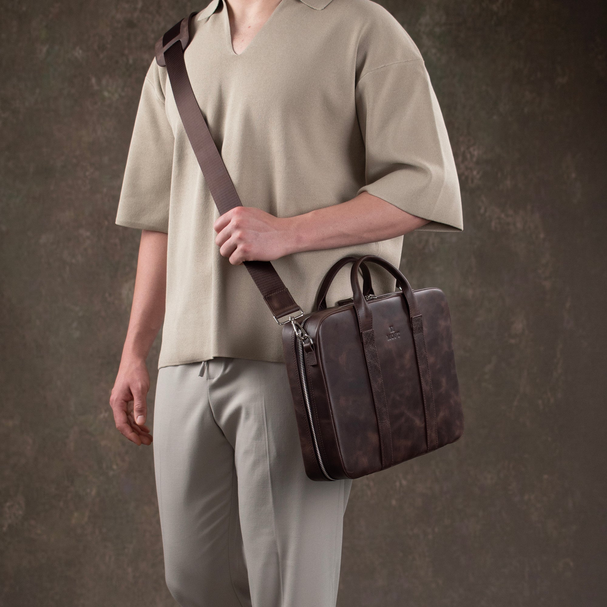 Genuine Leather Prime Organizer Laptop Bag Brown