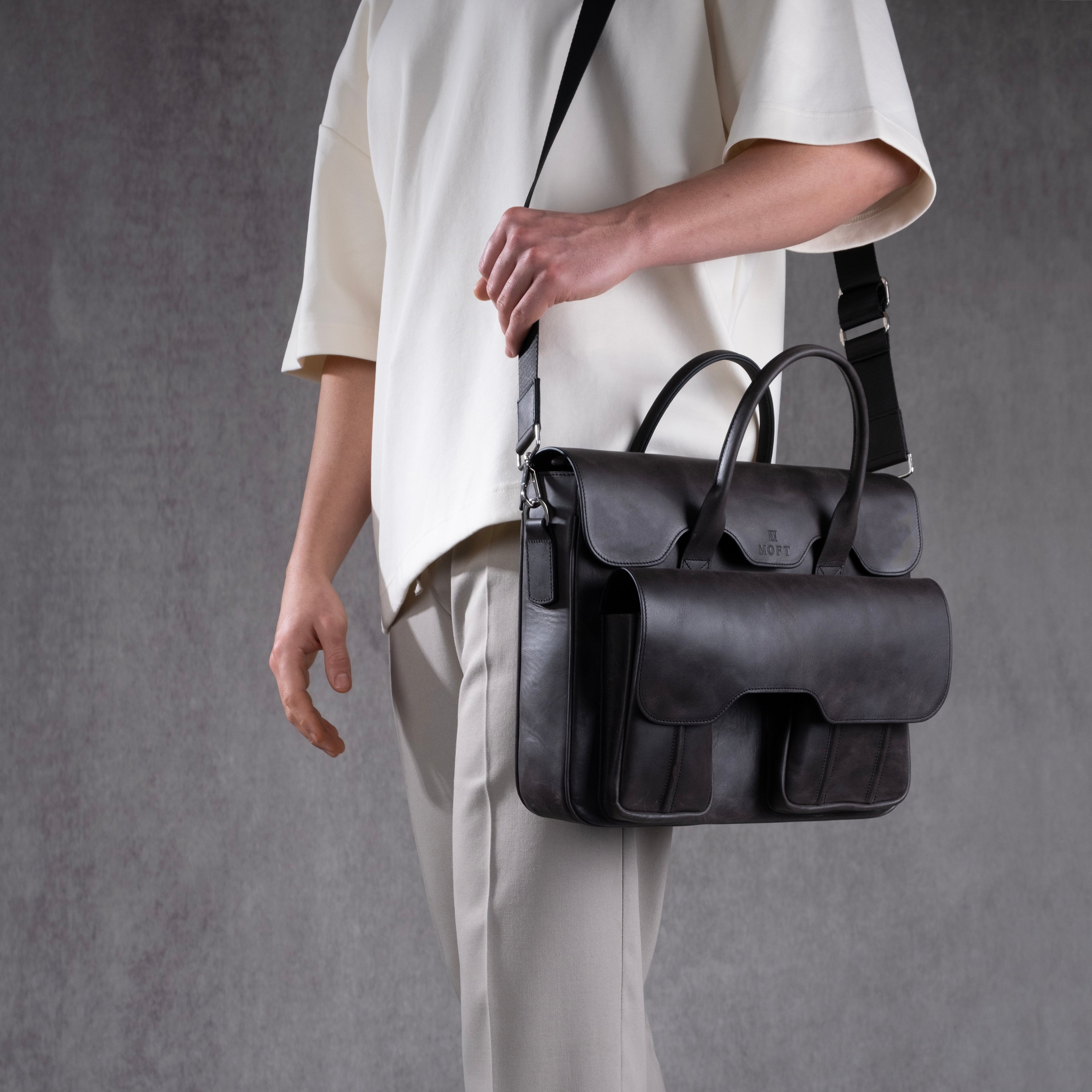 Genuine Leather Meandros Laptop Bag Anthracite