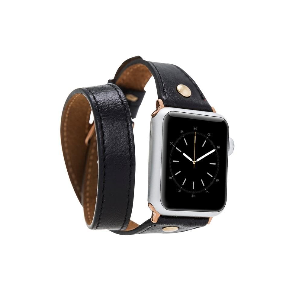 Hector Double Tour Leather Apple Watch Band with Gold Trok
