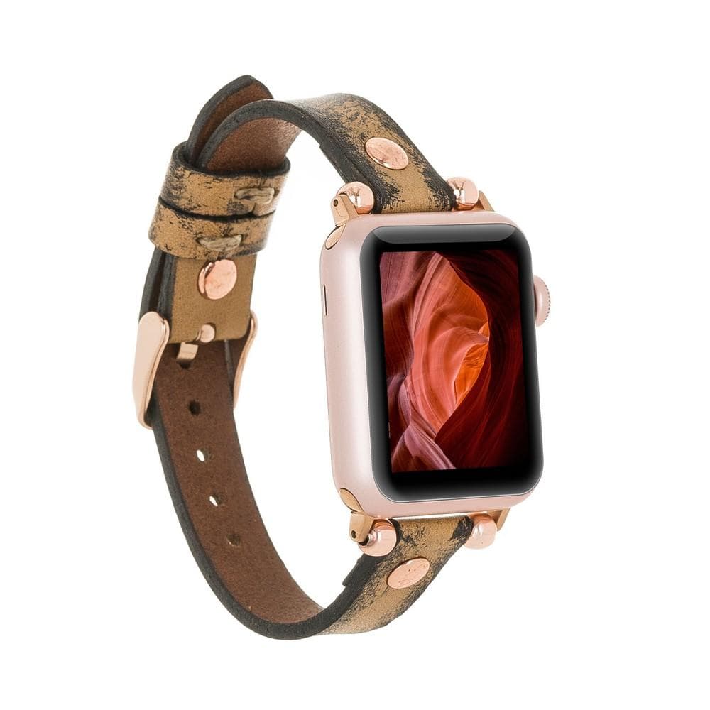 Ferro Leather Apple Watch Band with Rose Gold Trok